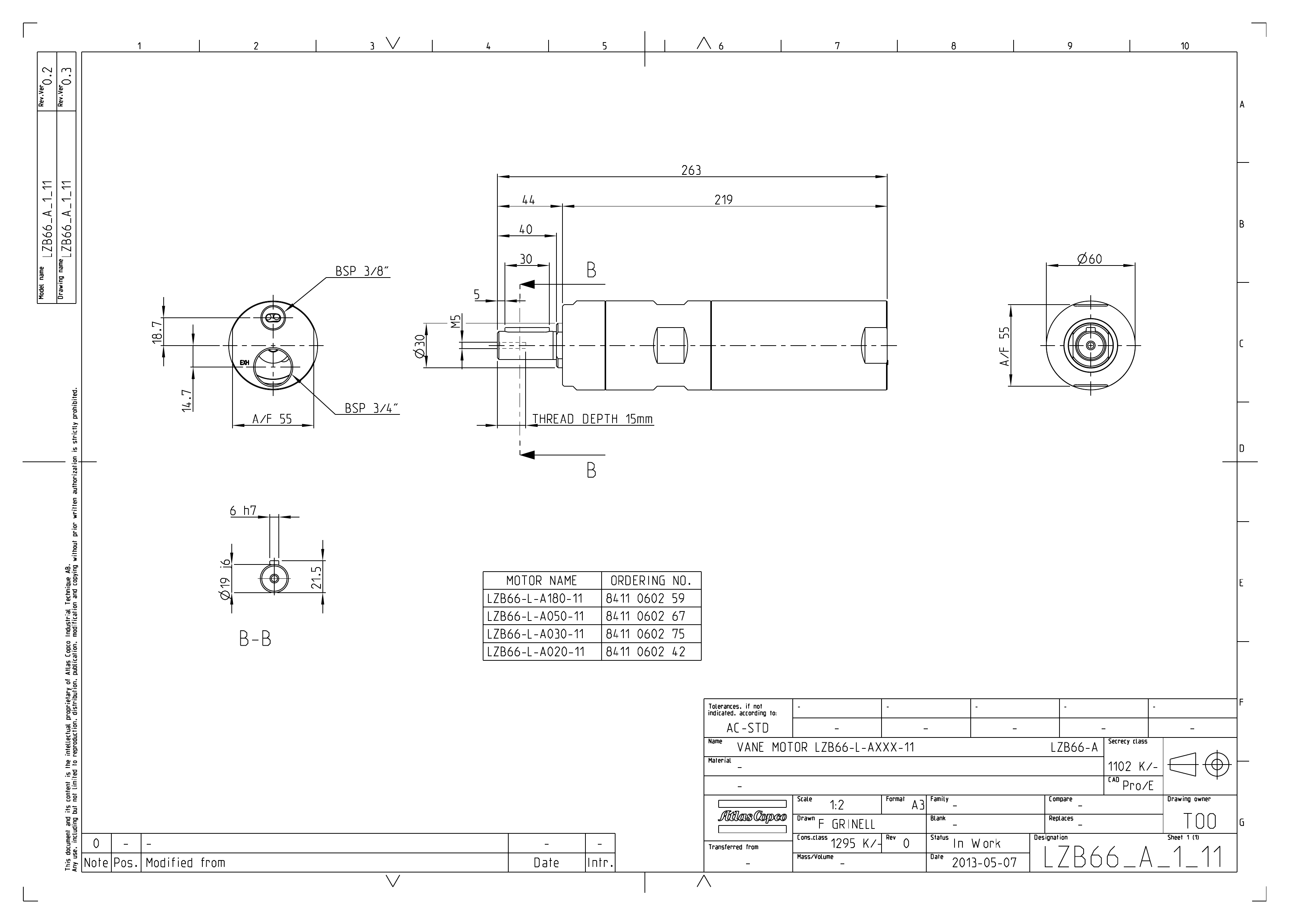 Atlas Copco LZB66-L-A030-11 dimensional drawing