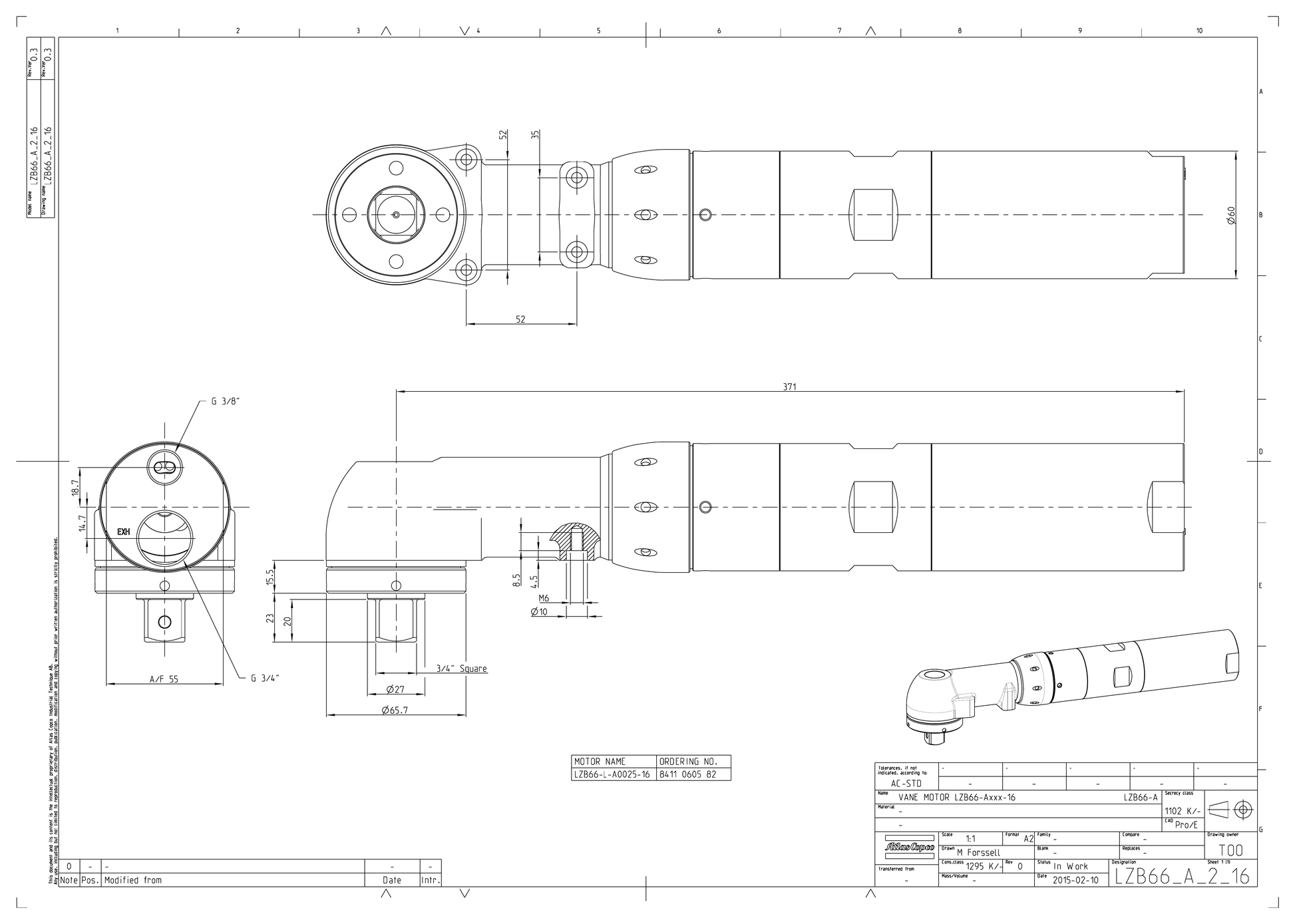 Atlas Copco LZB66-L-A0025-16 dimensional drawing