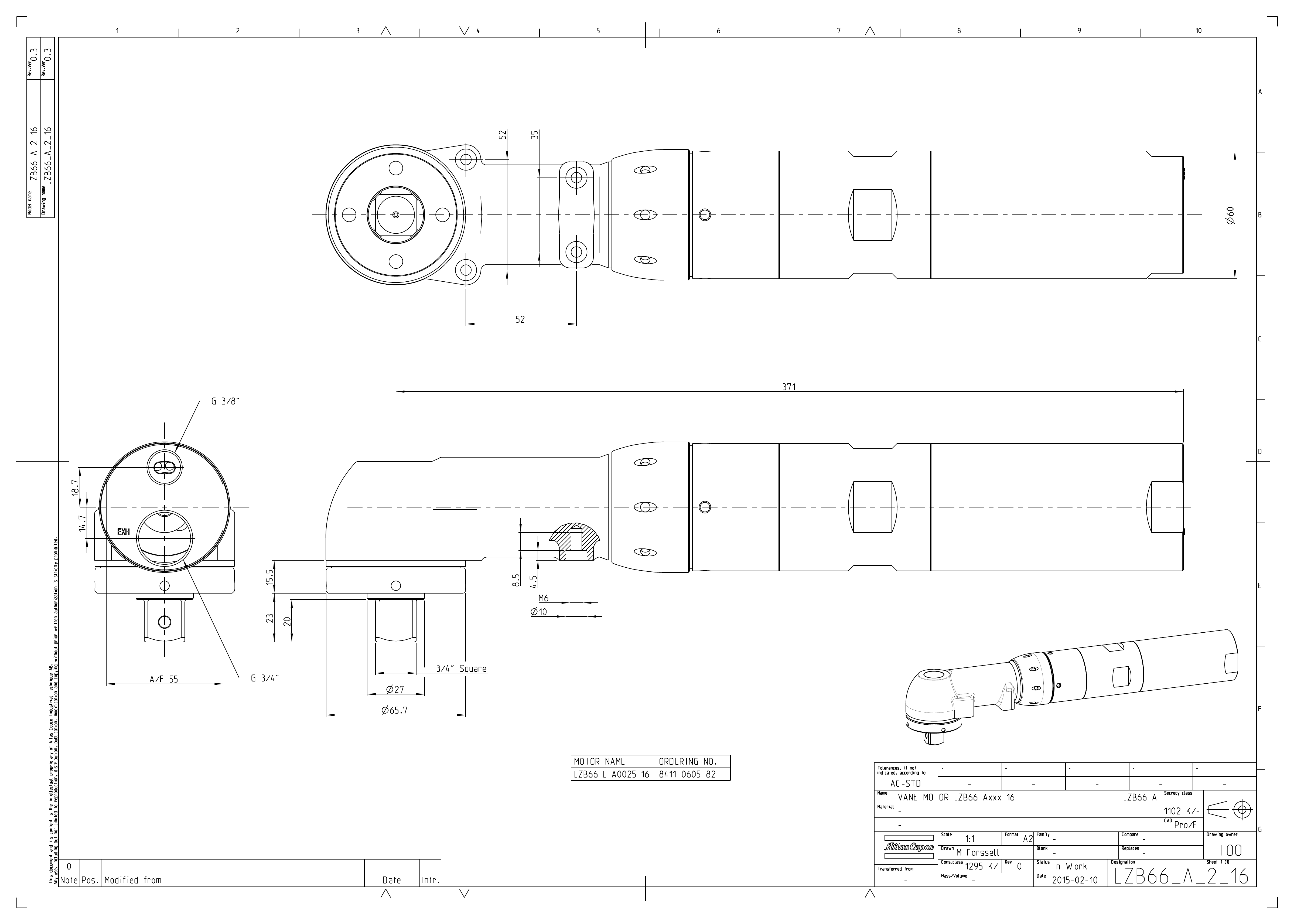 Atlas Copco LZB66-L-A0025-16 dimensional drawing