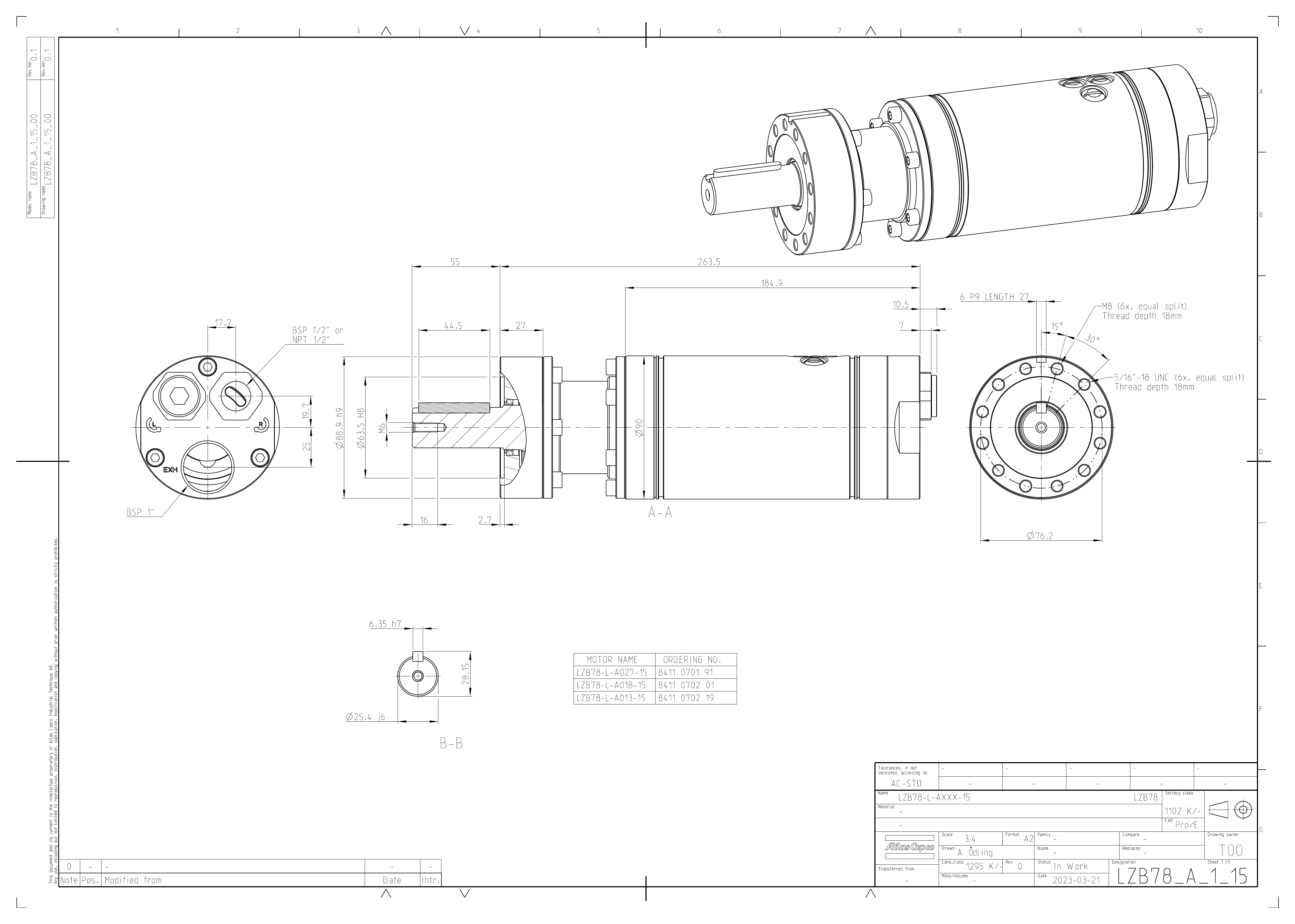 Atlas Copco LZB78-L-A013-15 | LZB78 Vane Air Motor — Low Speed, Clockwise, Lube-Free