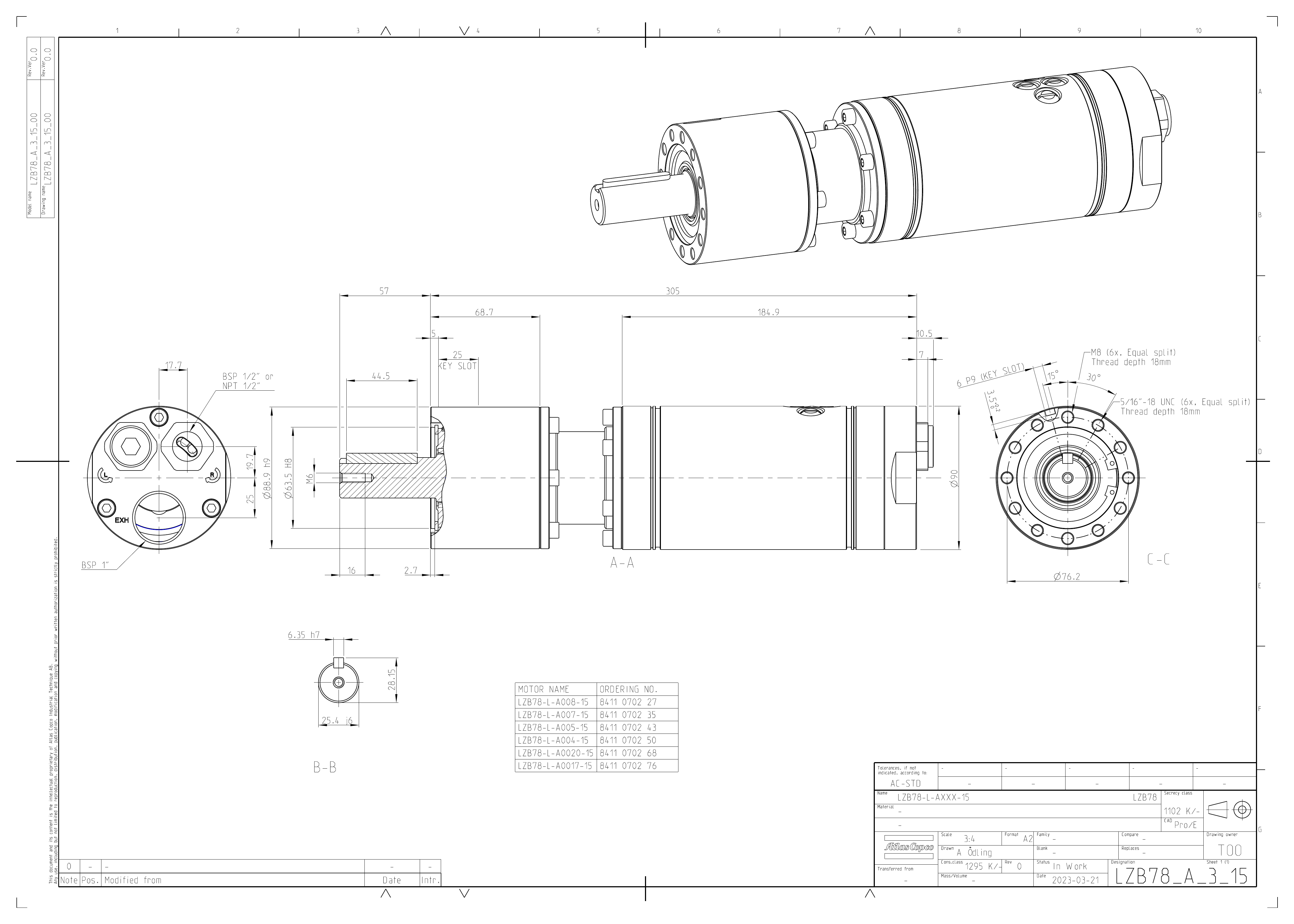 Atlas Copco LZB78-L-A005-15 dimensional drawing