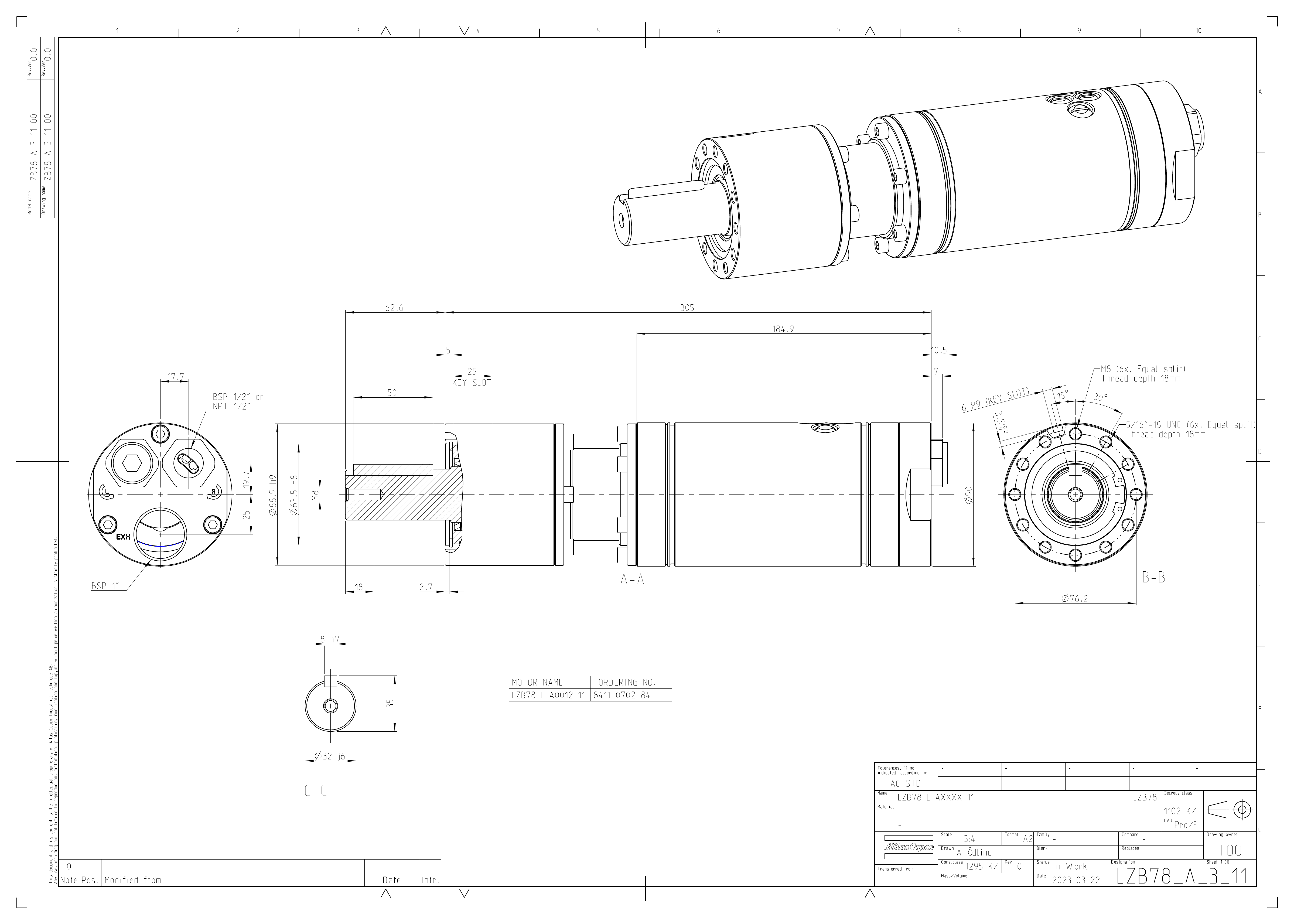 Atlas Copco LZB78-L-A0012-11 dimensional drawing