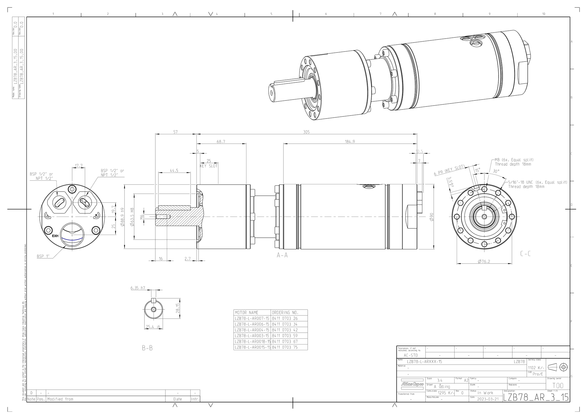 Atlas Copco LZB78-L-AR006-15 dimensional drawing