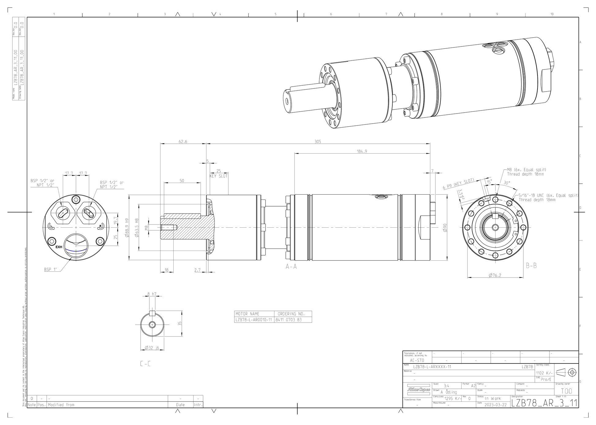 Atlas Copco LZB78-L-AR0010-11 dimensional drawing