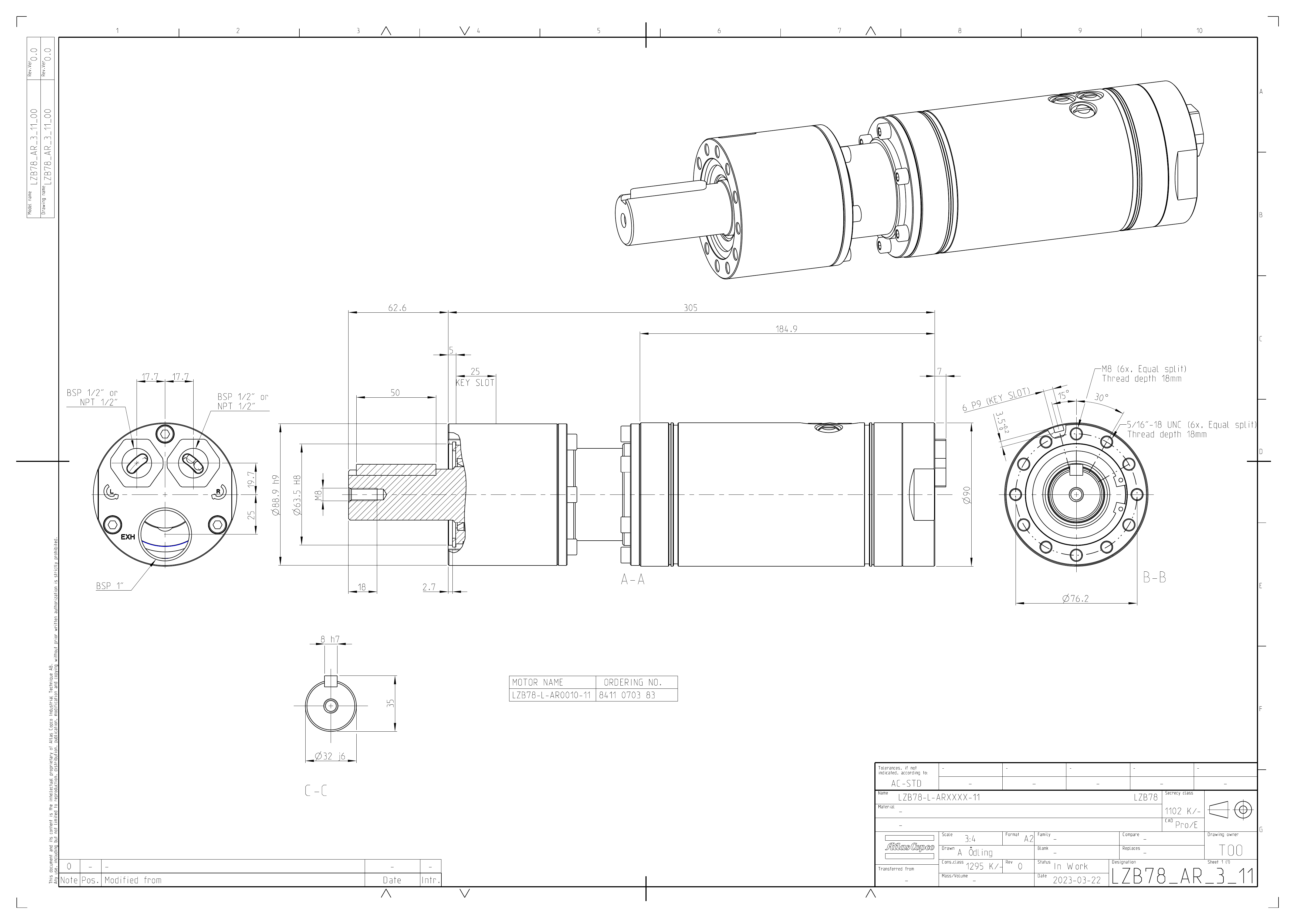 Atlas Copco LZB78-L-AR0010-11 dimensional drawing