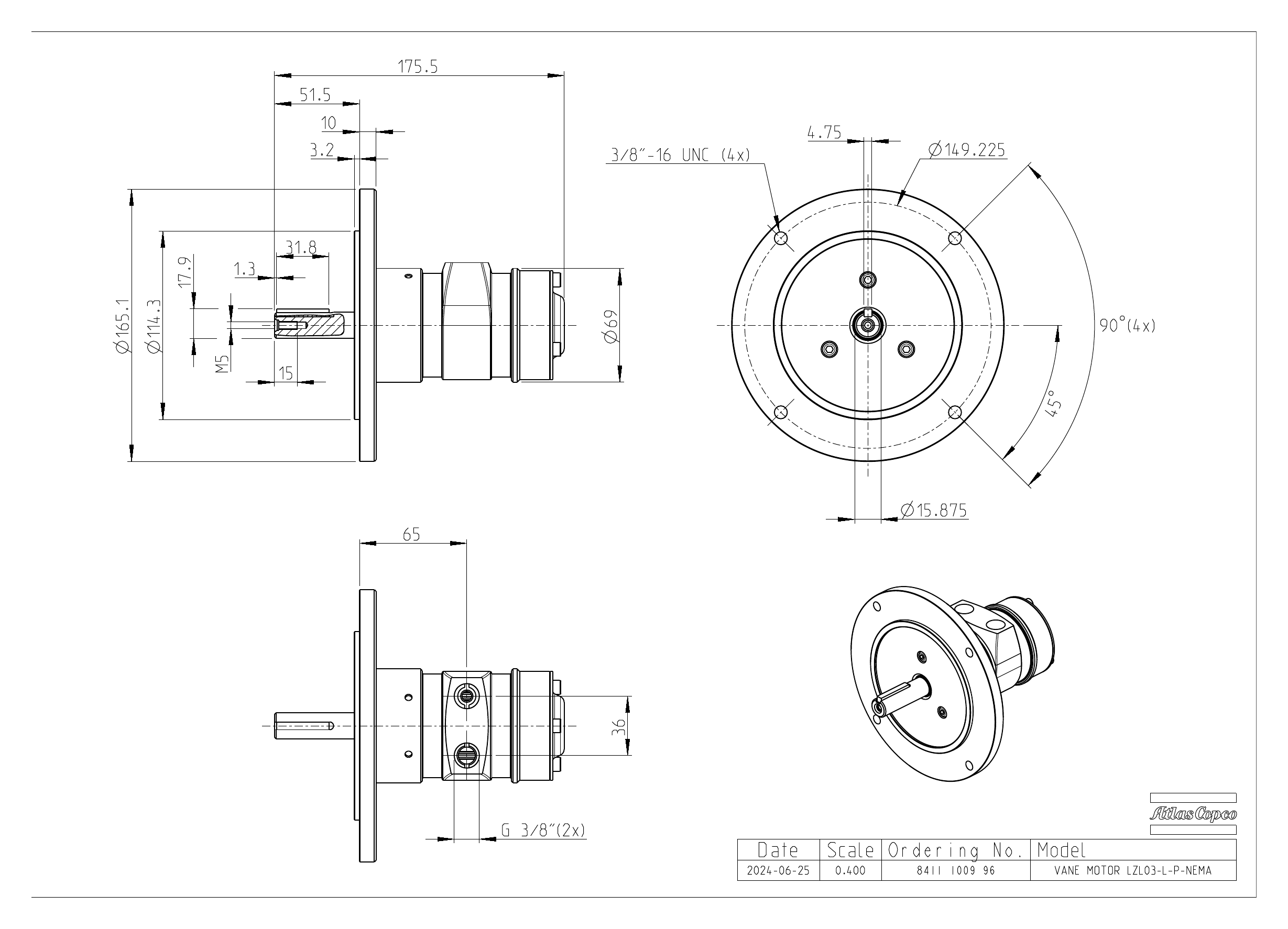 Atlas Copco LZL03-L-P-NEMA dimensional drawing