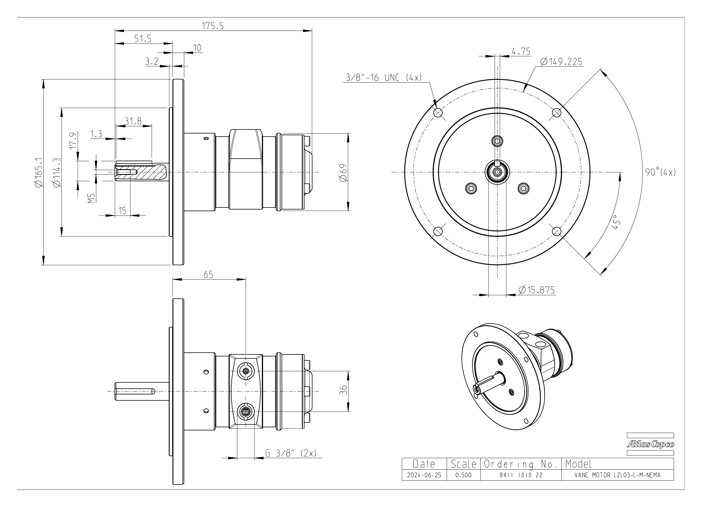 Atlas Copco LZL03-L-M-NEMA dimensional drawing