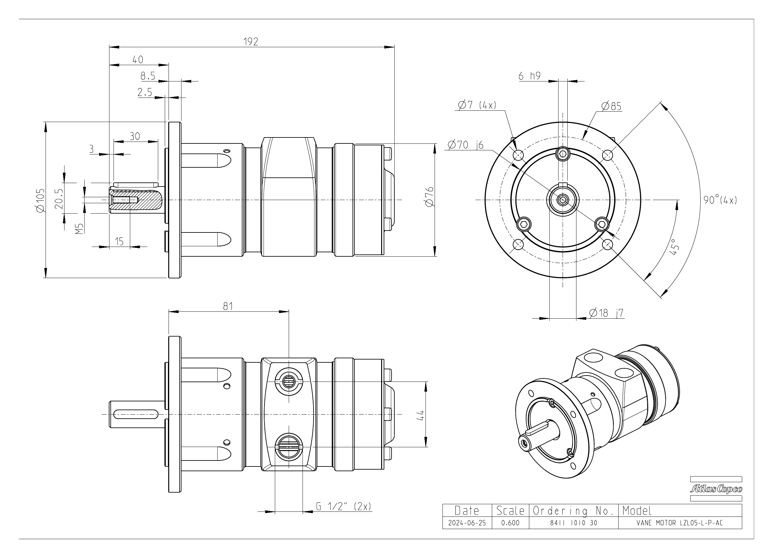 Atlas Copco LZL05-L-P-AC dimensional drawing