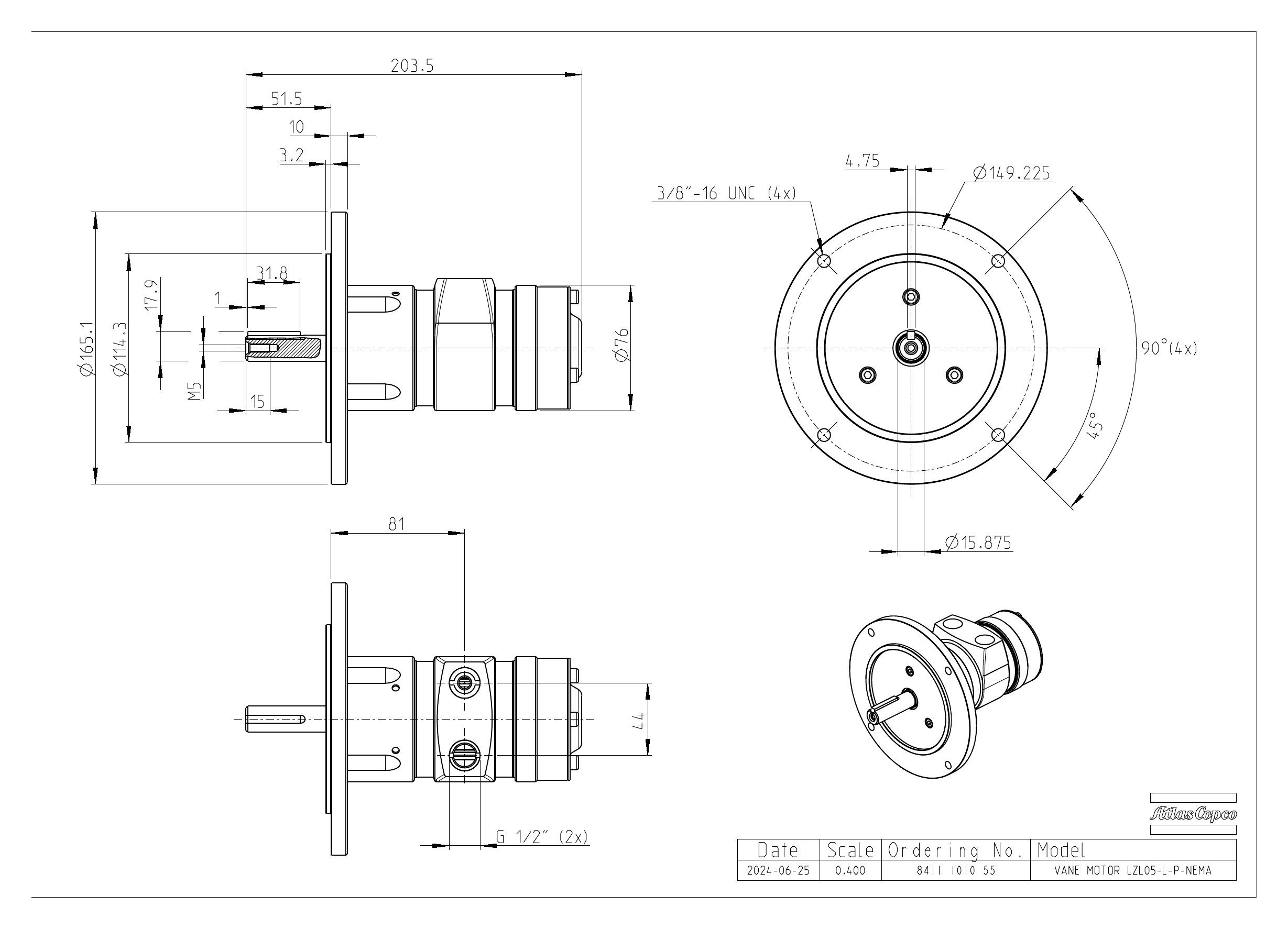 Atlas Copco LZL05-L-P-NEMA dimensional drawing