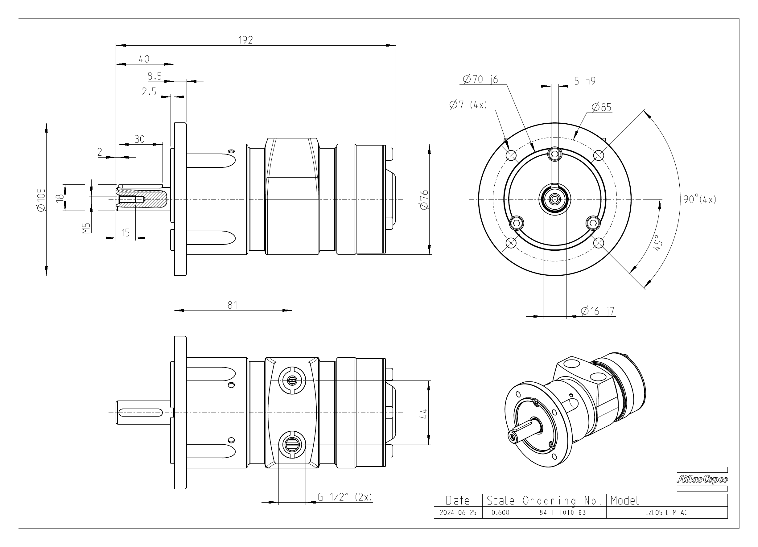 Atlas Copco LZL05-L-M-AC dimensional drawing