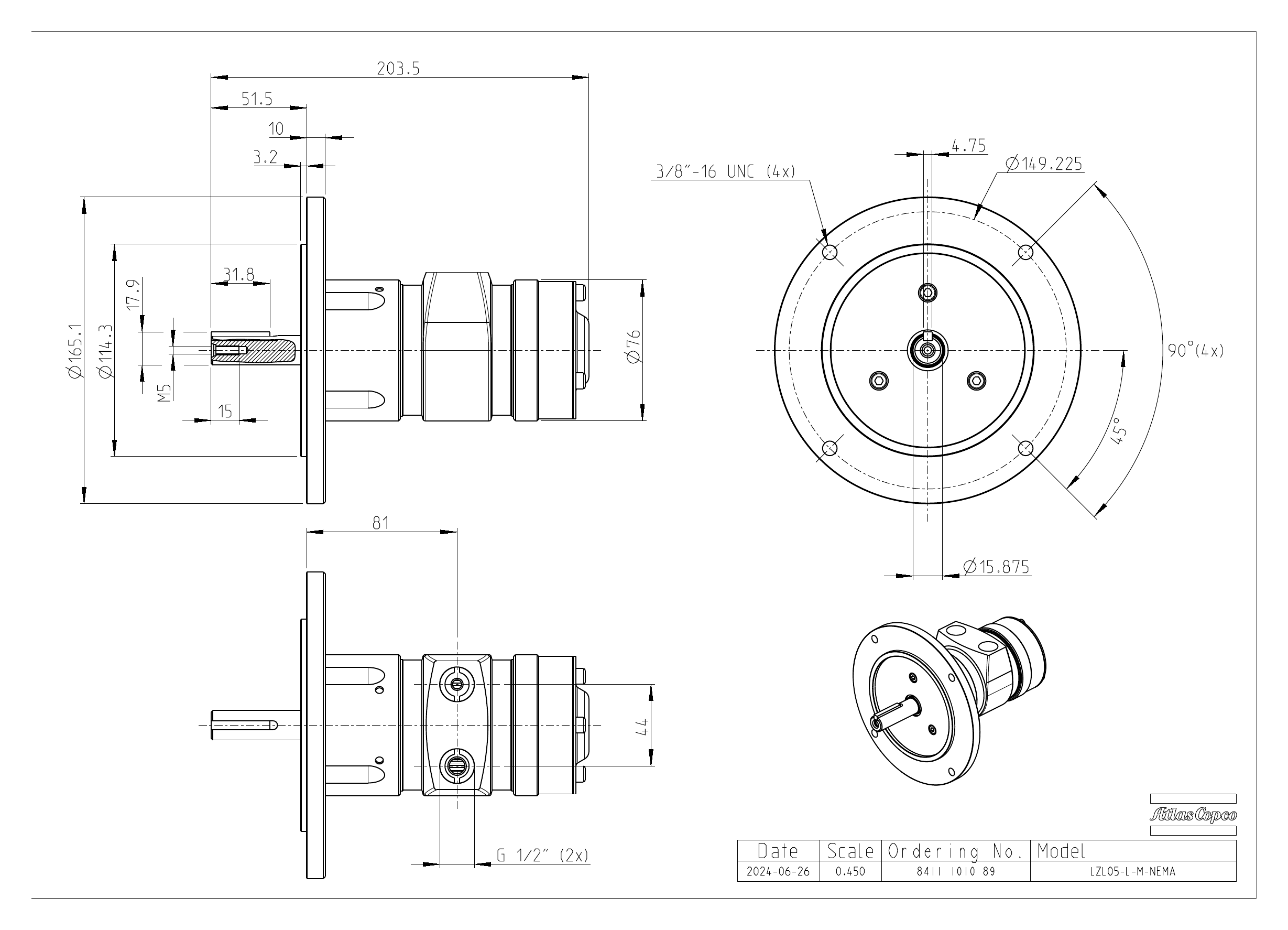 Atlas Copco LZL05-L-M-NEMA dimensional drawing