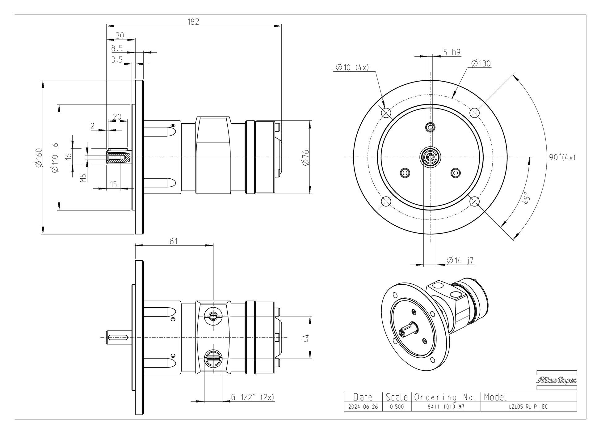 Atlas Copco LZL05-RL-P-IEC dimensional drawing