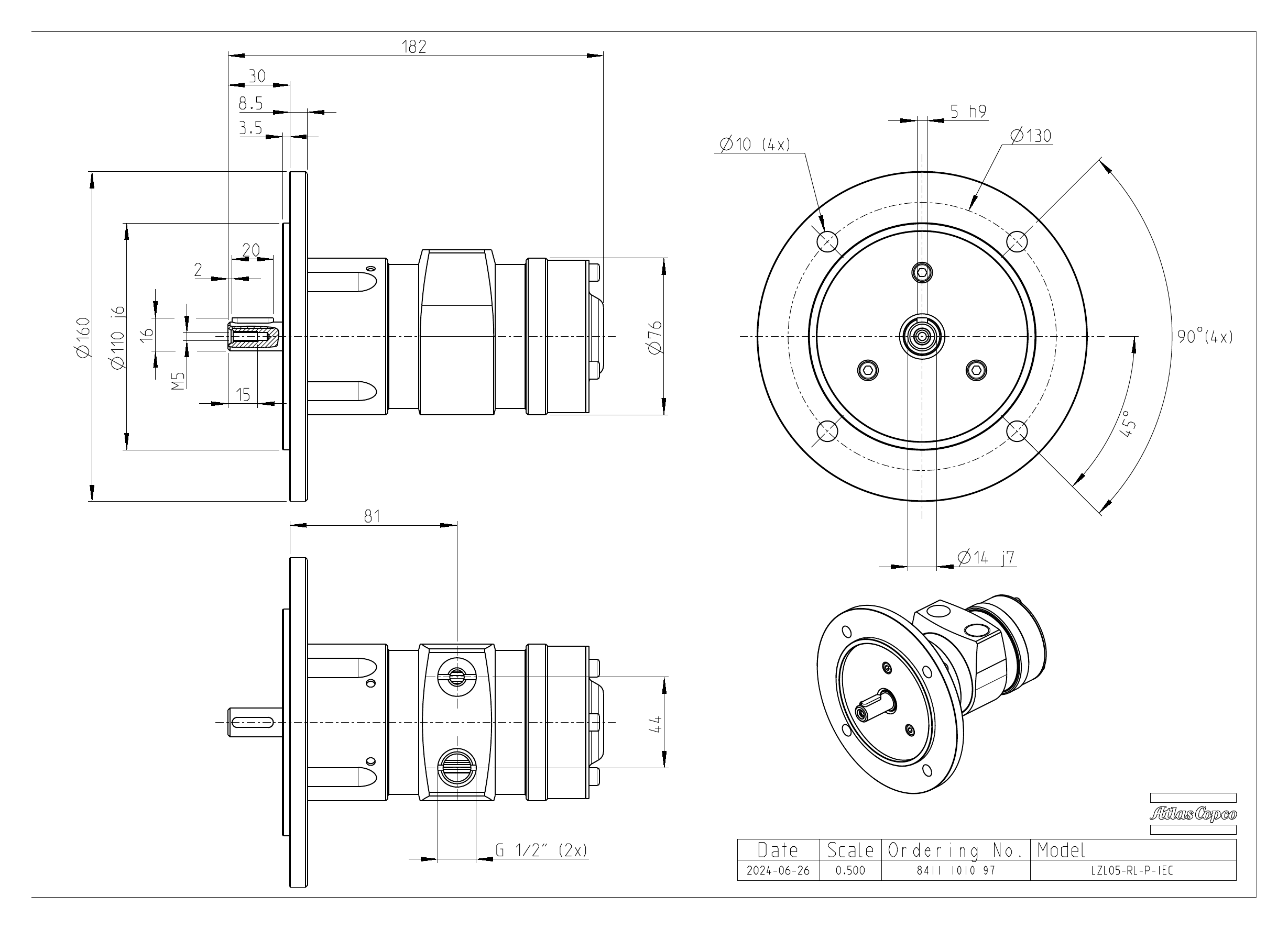Atlas Copco LZL05-RL-P-IEC dimensional drawing