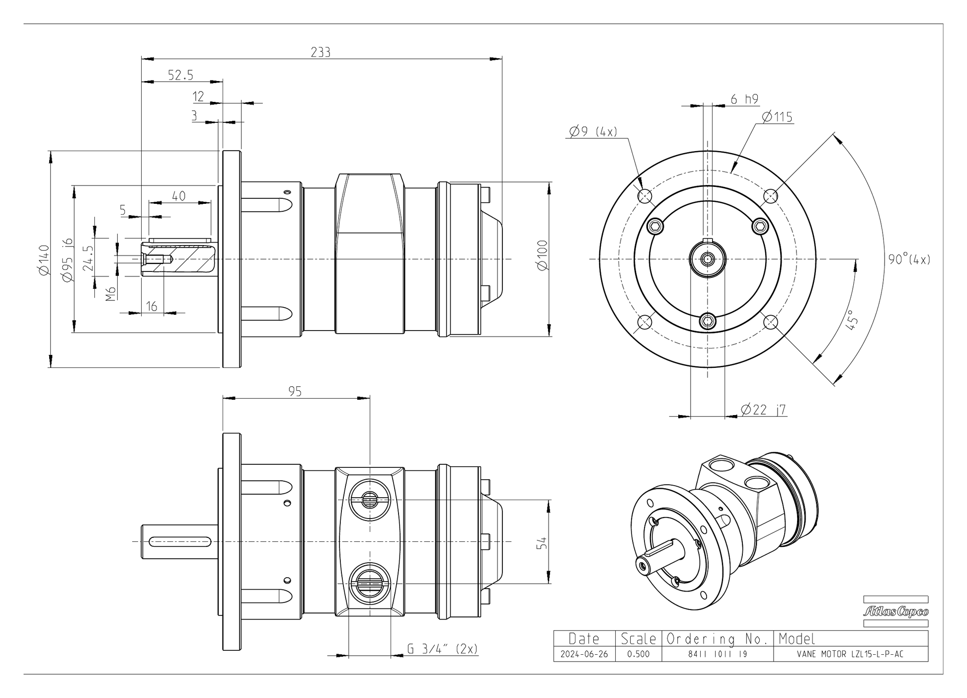 Atlas Copco LZL15-L-P-AC dimensional drawing