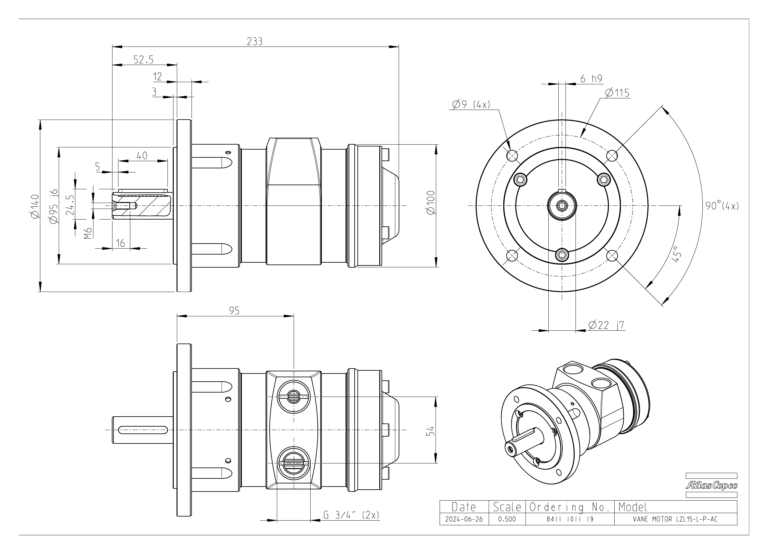 Atlas Copco LZL15-L-P-AC dimensional drawing