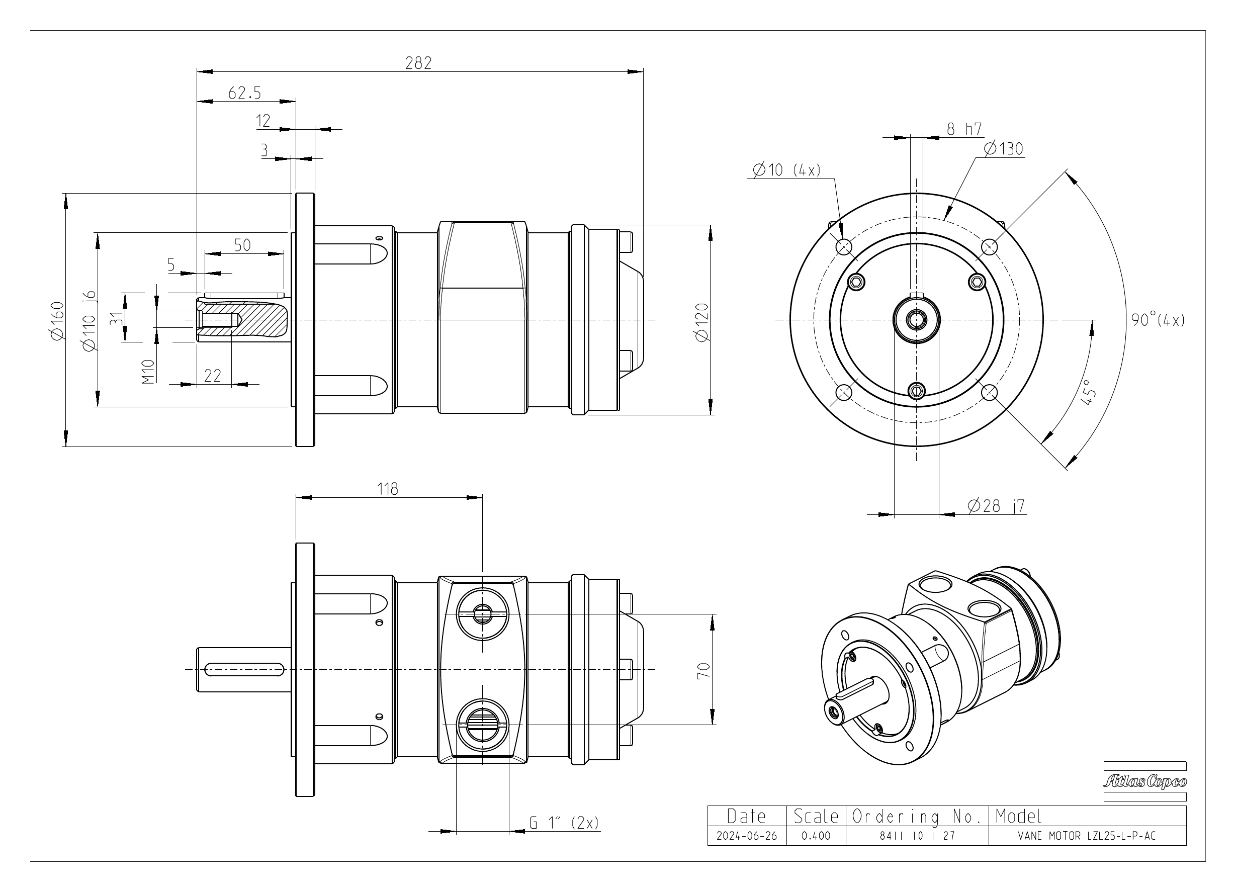 Atlas Copco LZL25-L-P-AC dimensional drawing