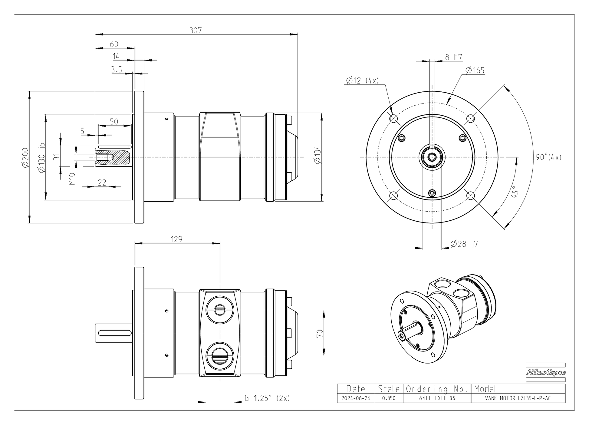 Atlas Copco LZL35-L-P-AC dimensional drawing