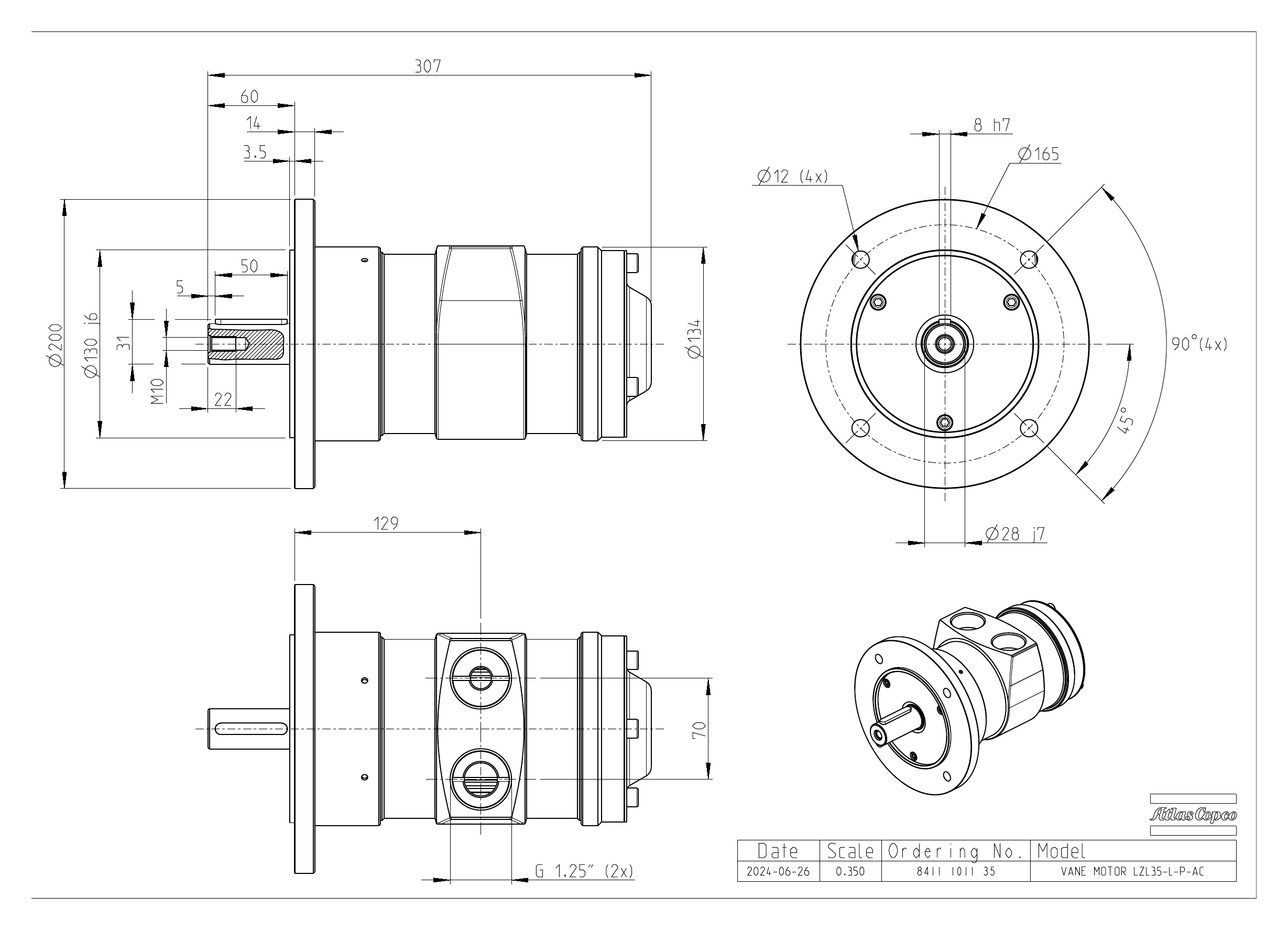 Atlas Copco LZL35-L-P-AC dimensional drawing