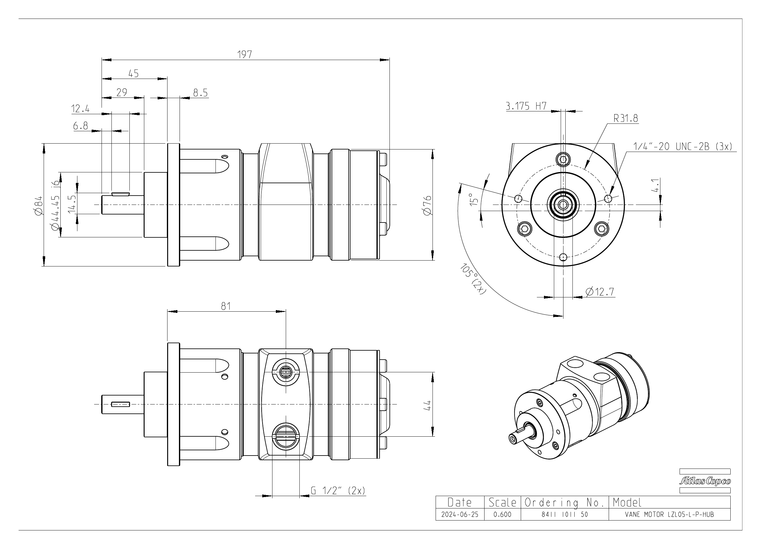 Atlas Copco LZL05-L-P-HUB dimensional drawing