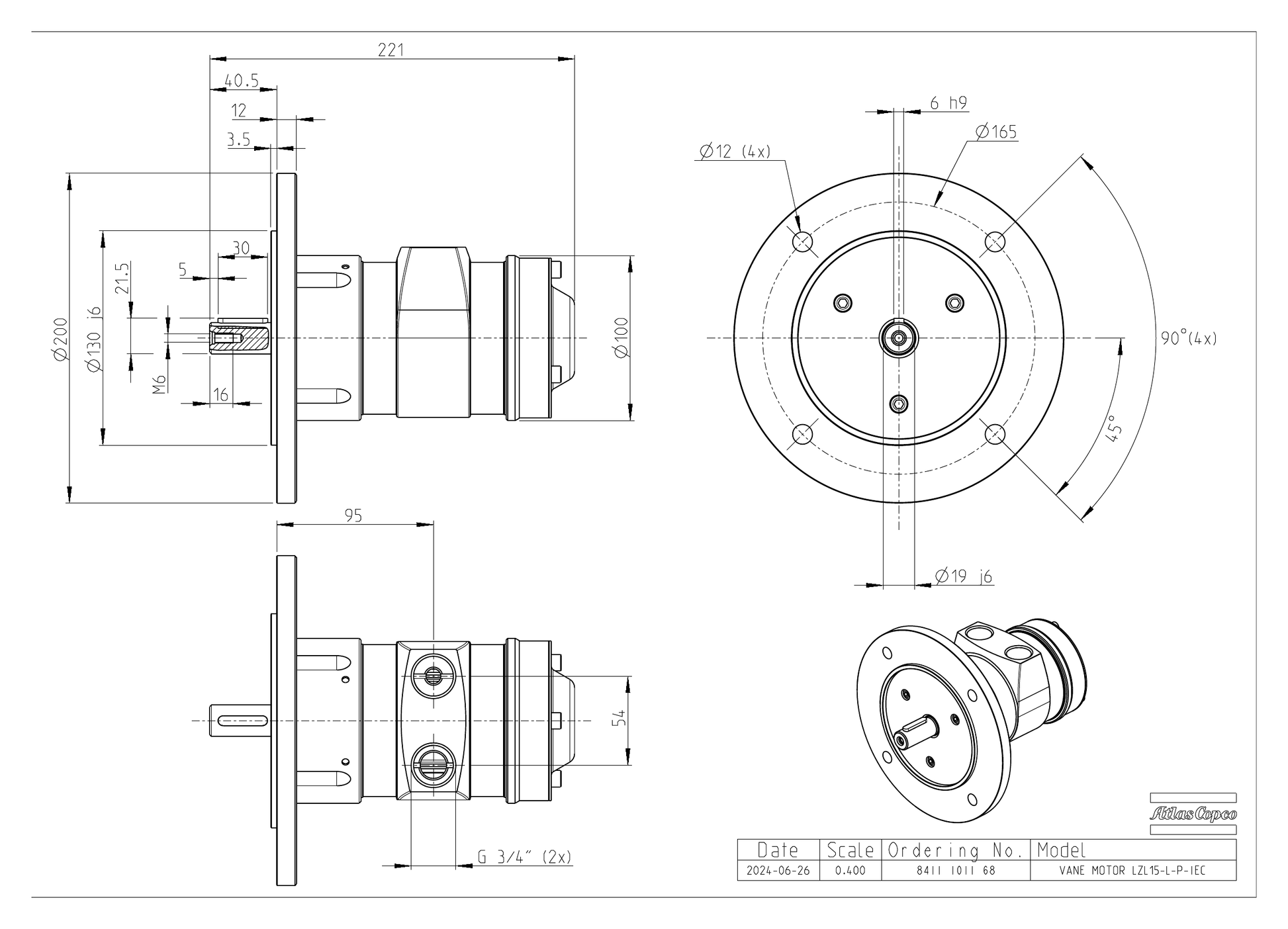 Atlas Copco LZL15-L-P-IEC dimensional drawing