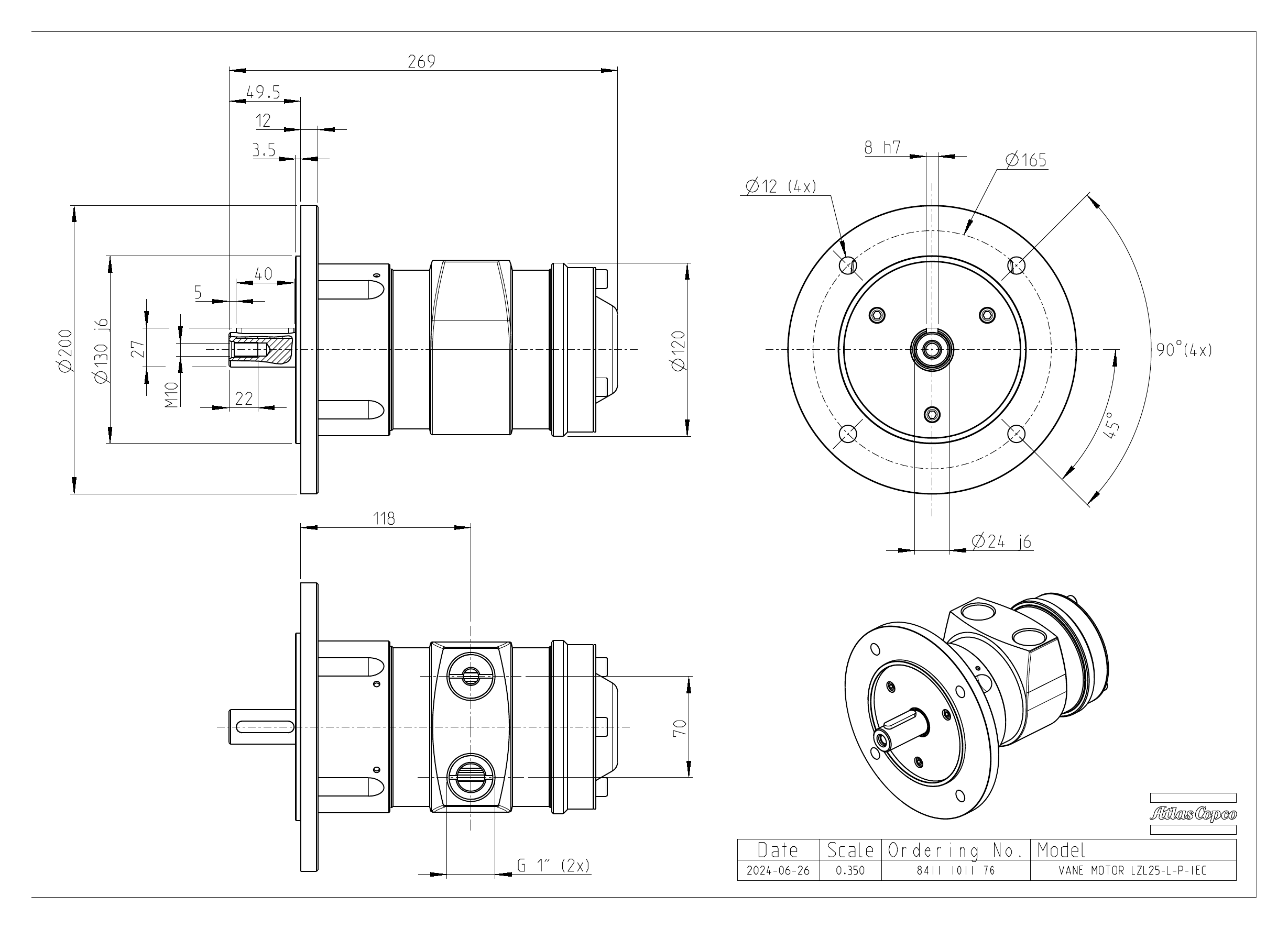 Atlas Copco LZL25-L-P-IEC dimensional drawing