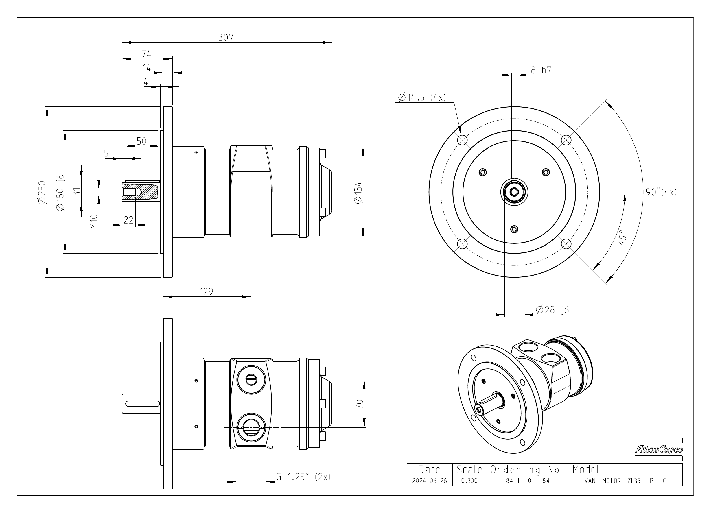 Atlas Copco LZL35 L-P-IEC dimensional drawing