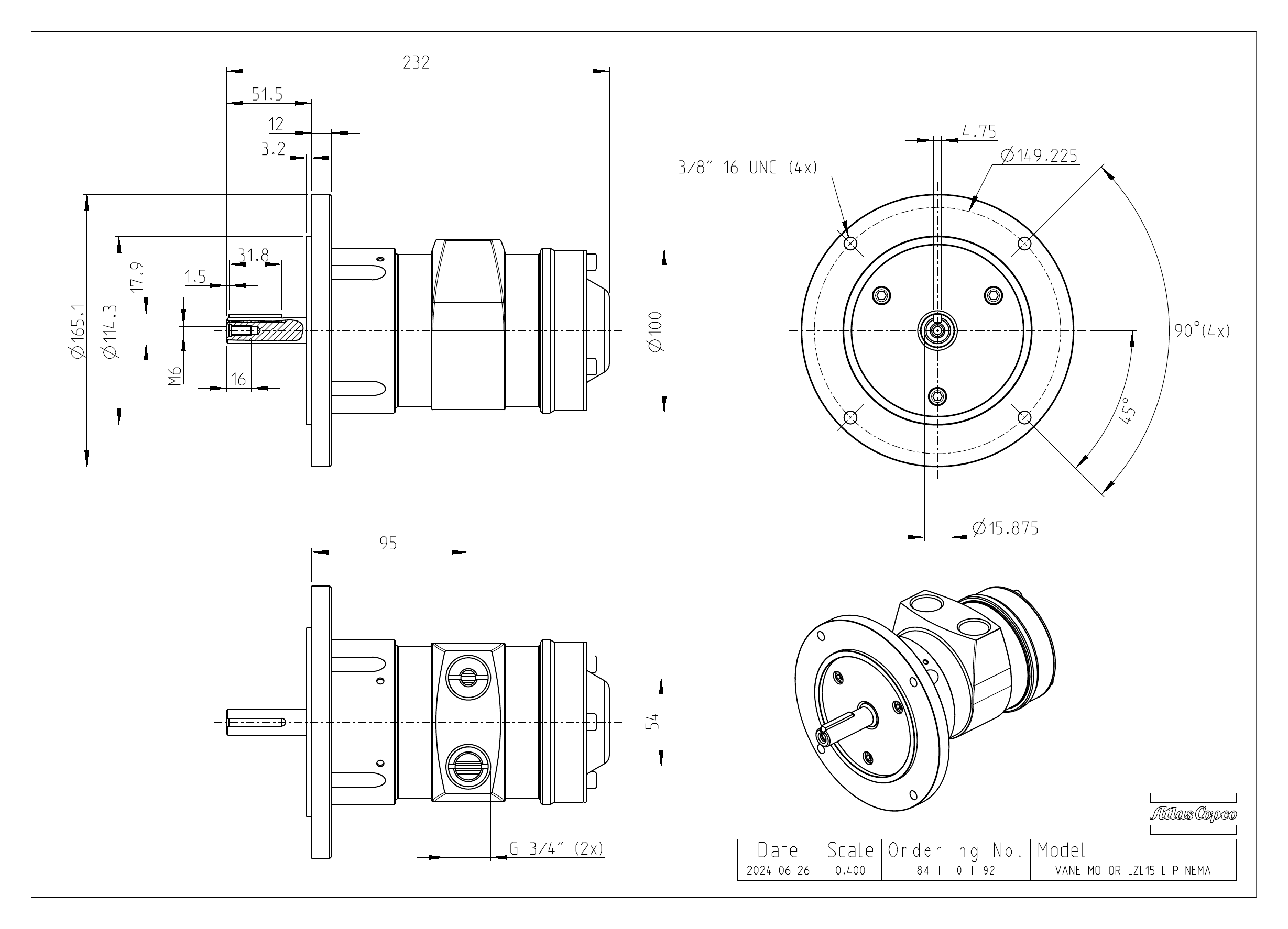 Atlas Copco LZL15-L-P-NEMA dimensional drawing