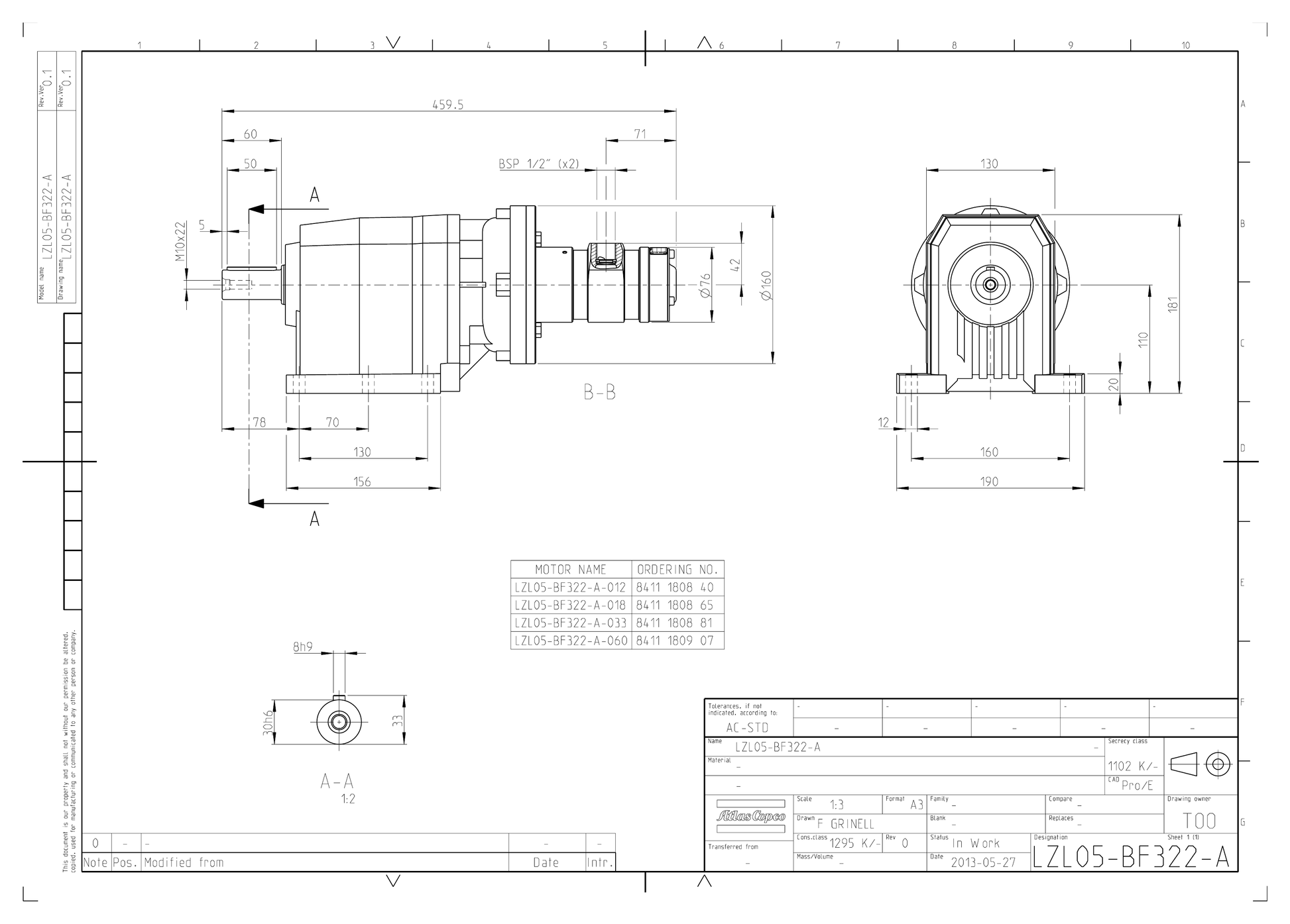 Atlas Copco LZL05-BF322-A-018 dimensional drawing