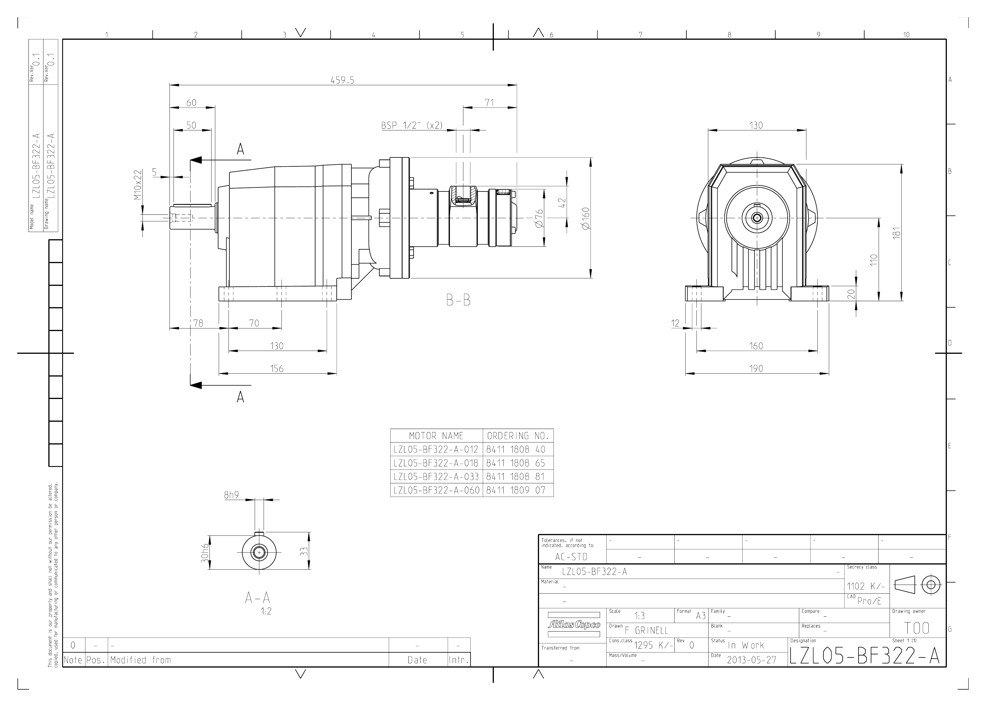 Atlas Copco LZL05-BF322-A-018 dimensional drawing