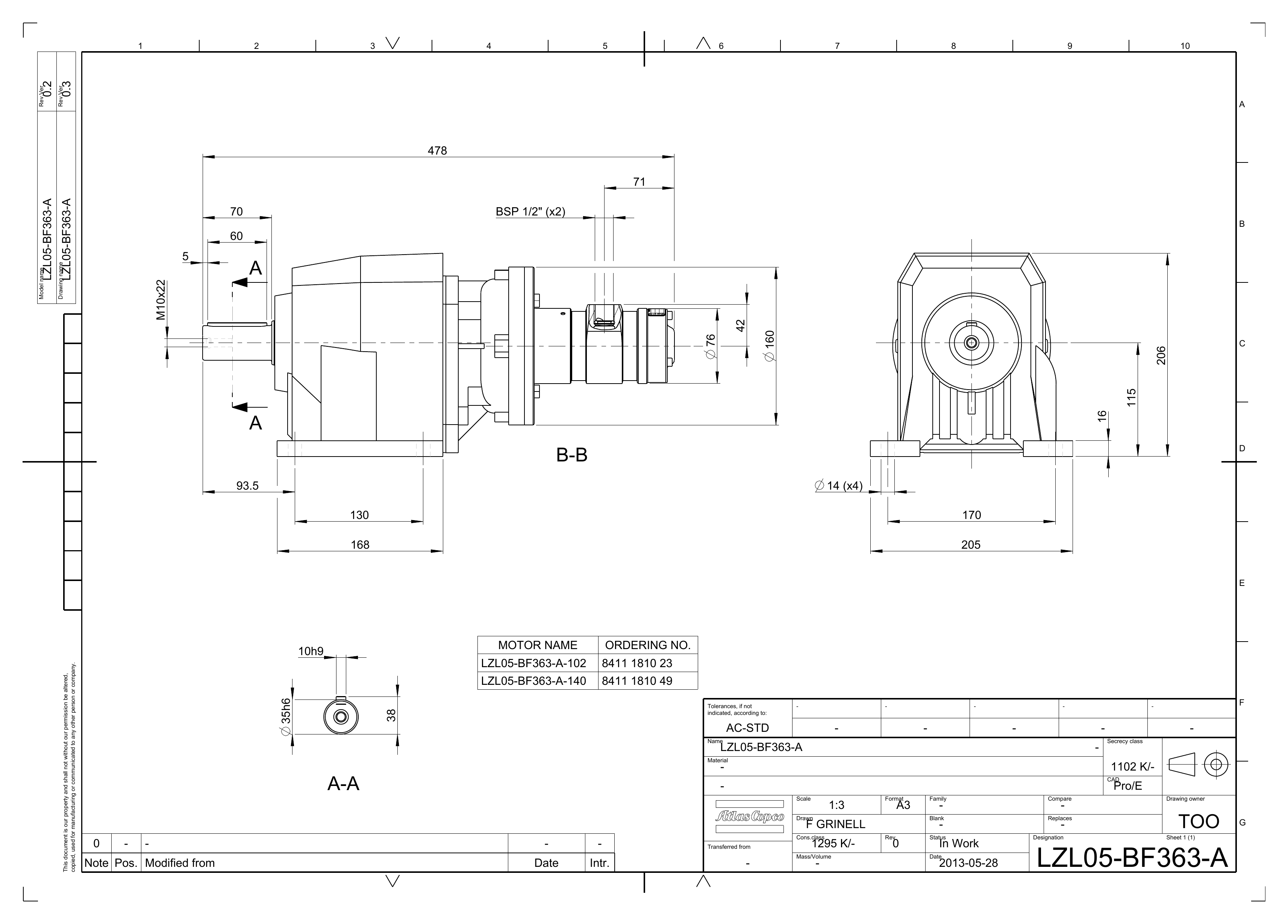 Atlas Copco LZL05-BF363-A-102 dimensional drawing