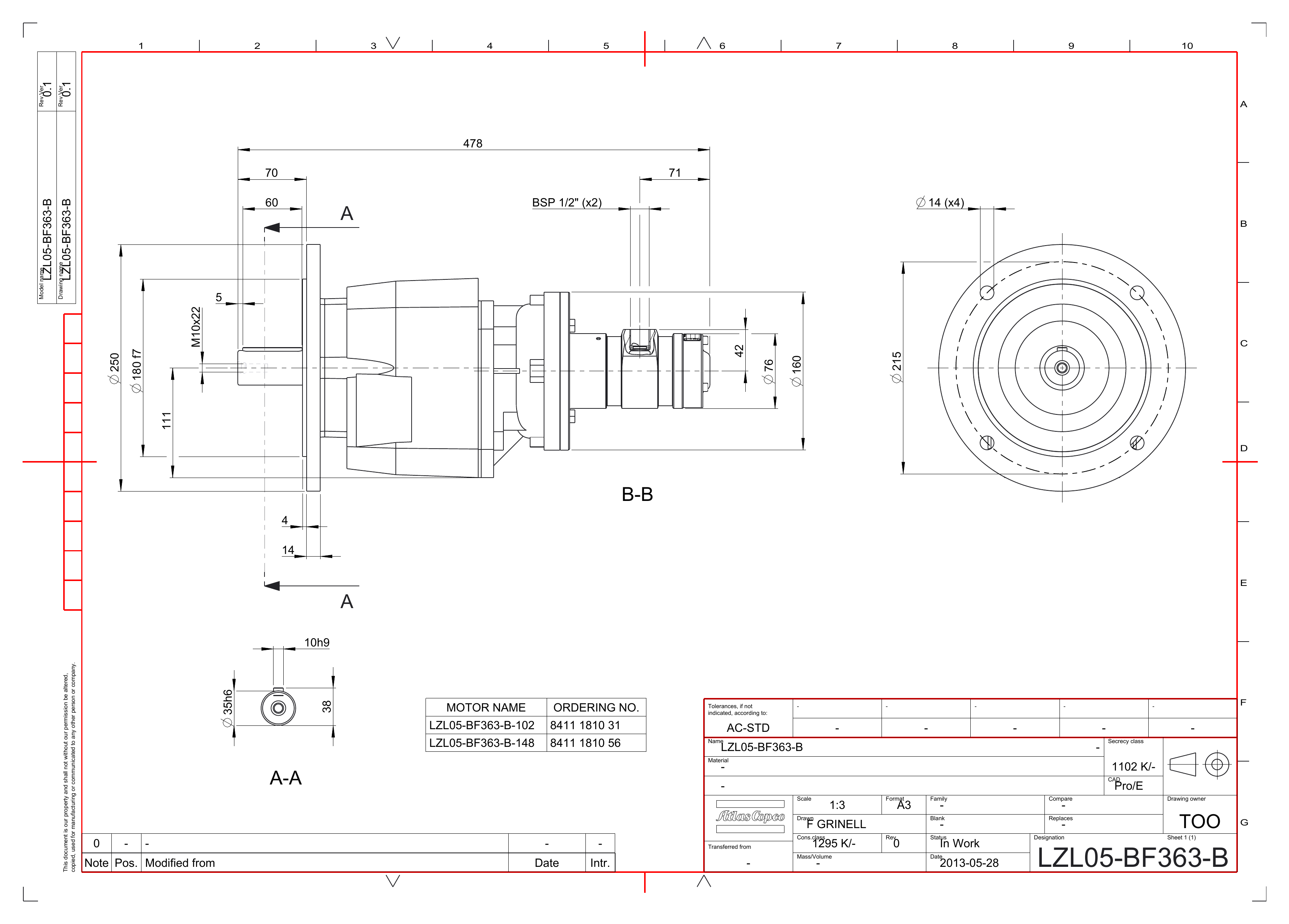 Atlas Copco LZL05-BF363-B-102 dimensional drawing