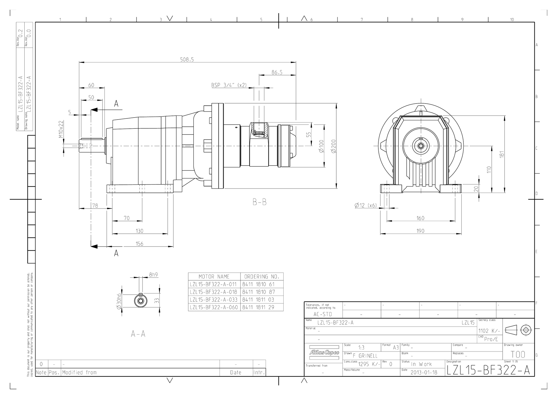 Atlas Copco LZL15-BF322-A-011 dimensional drawing