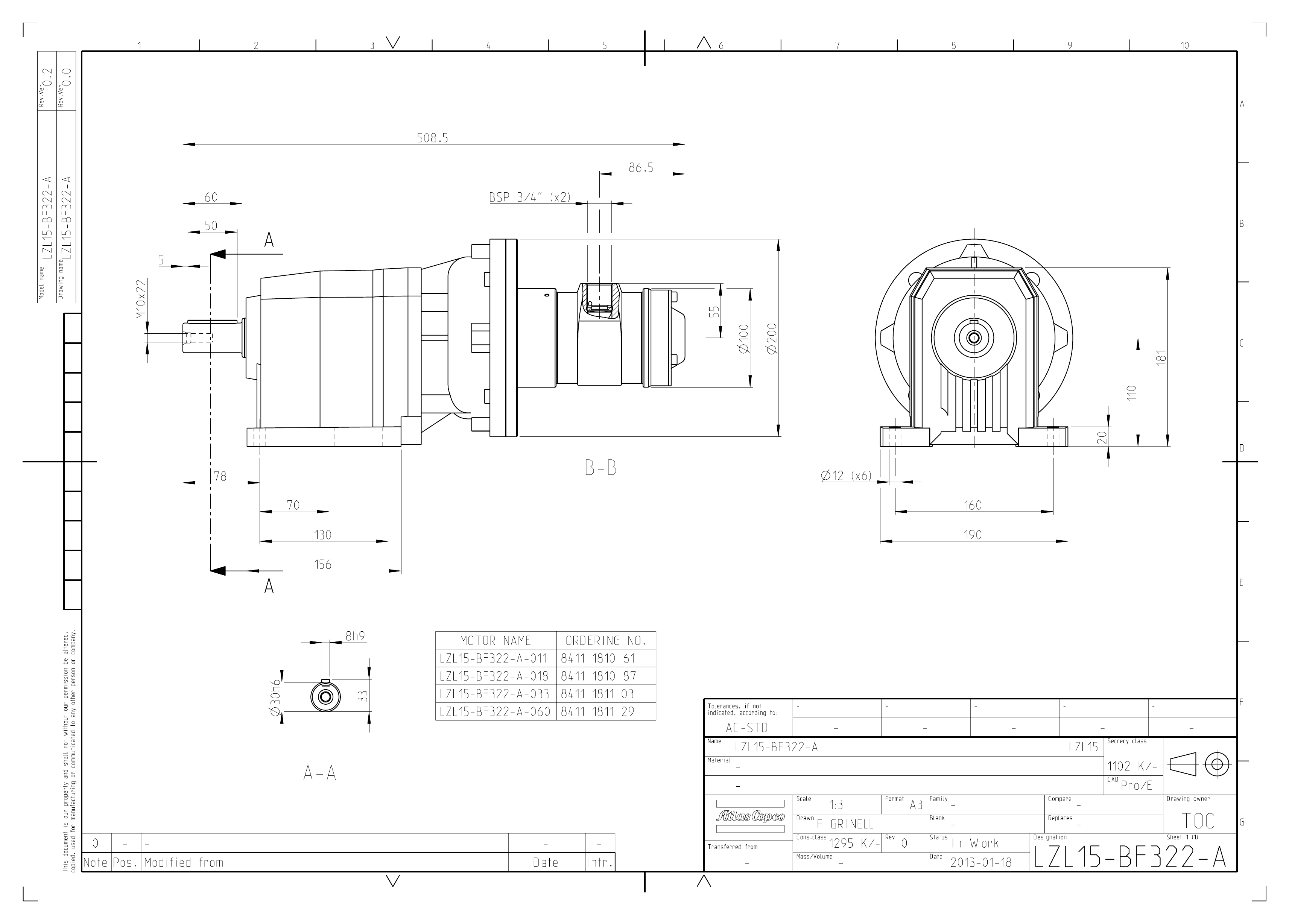 Atlas Copco LZL15-BF322-A-018 dimensional drawing