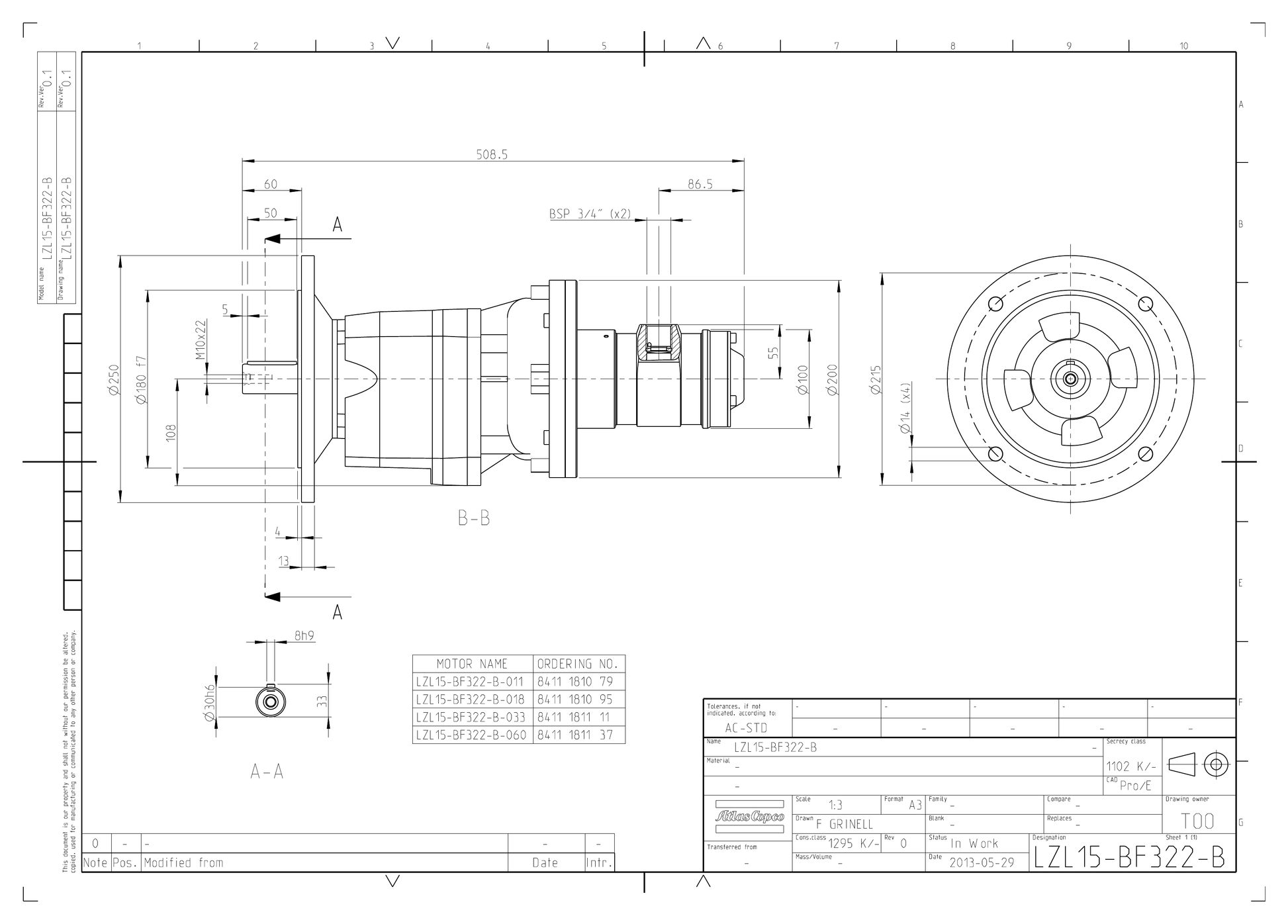 Atlas Copco LZL15-BF322-B-033 dimensional drawing