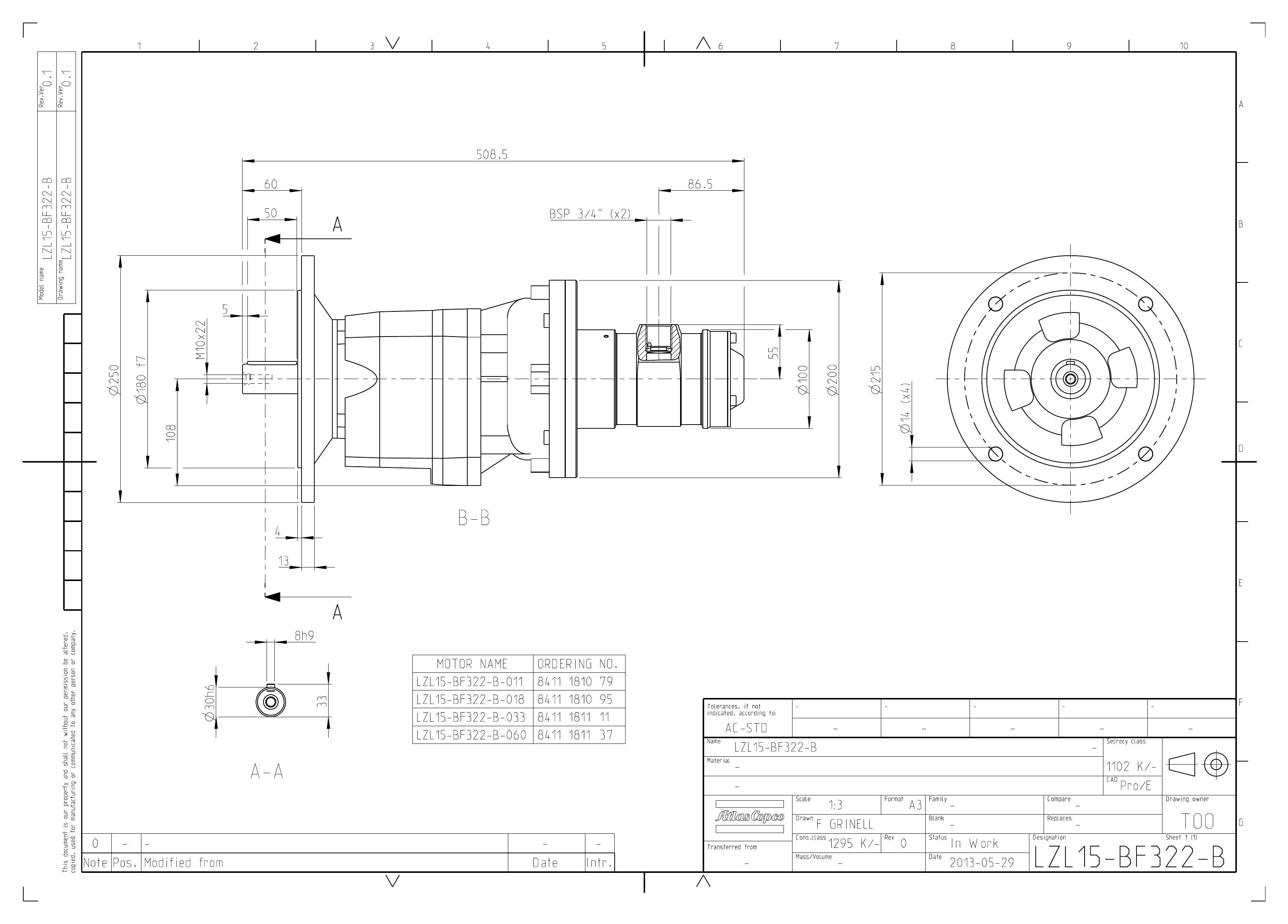 Atlas Copco LZL15-BF322-B-060 dimensional drawing