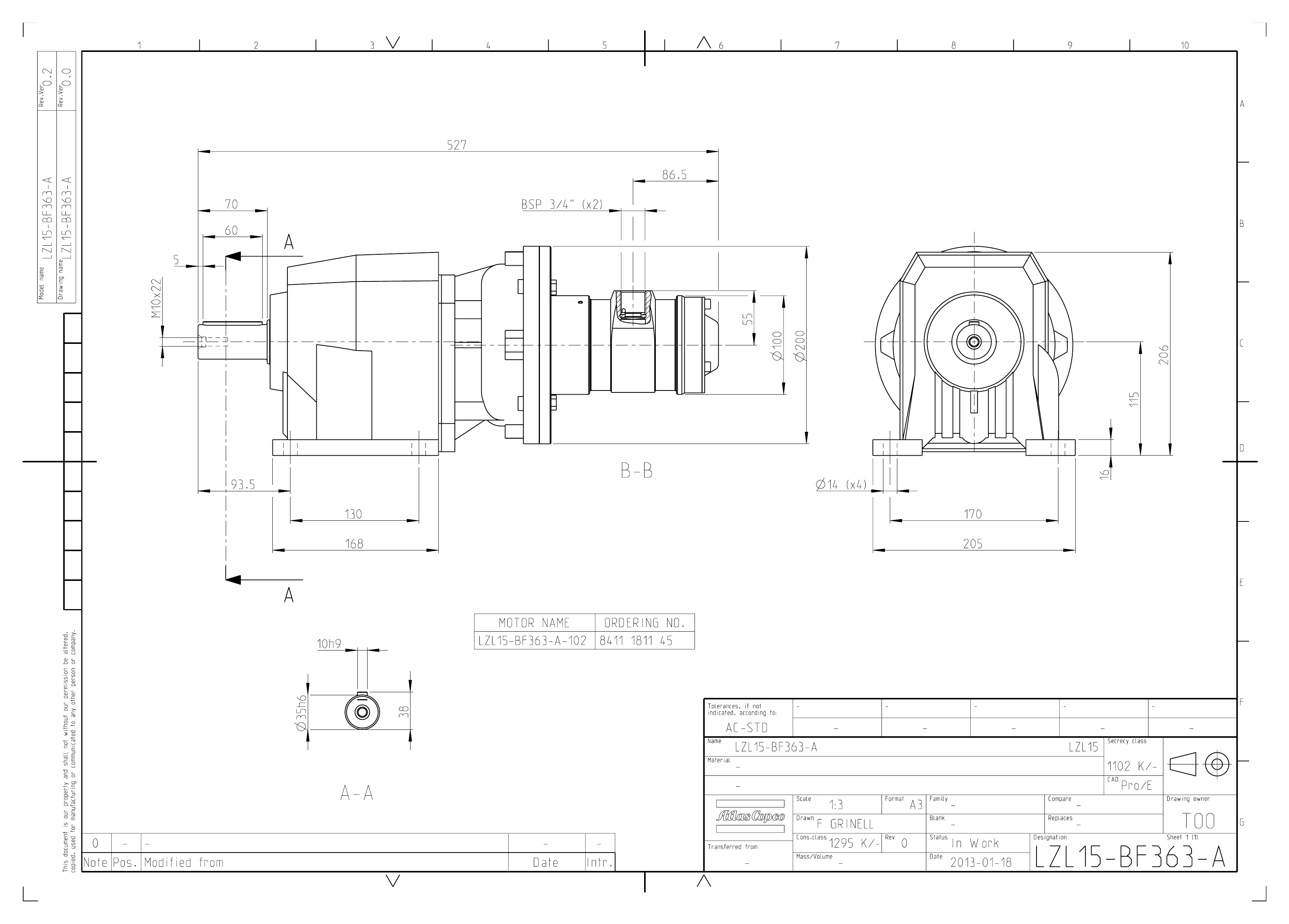 Atlas Copco LZL15-BF363-A-102 dimensional drawing