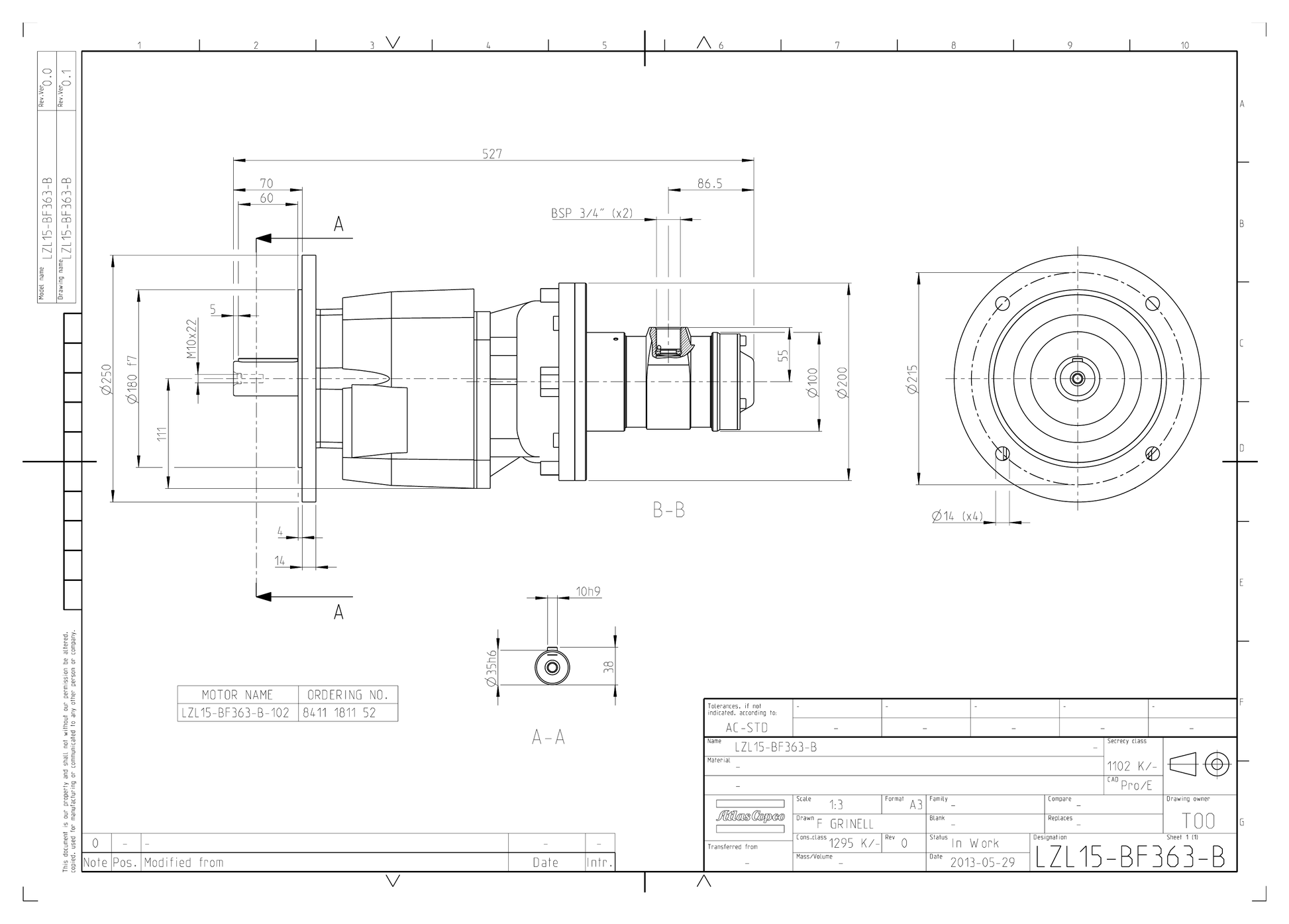Atlas Copco LZL15-BF363-B-102 dimensional drawing