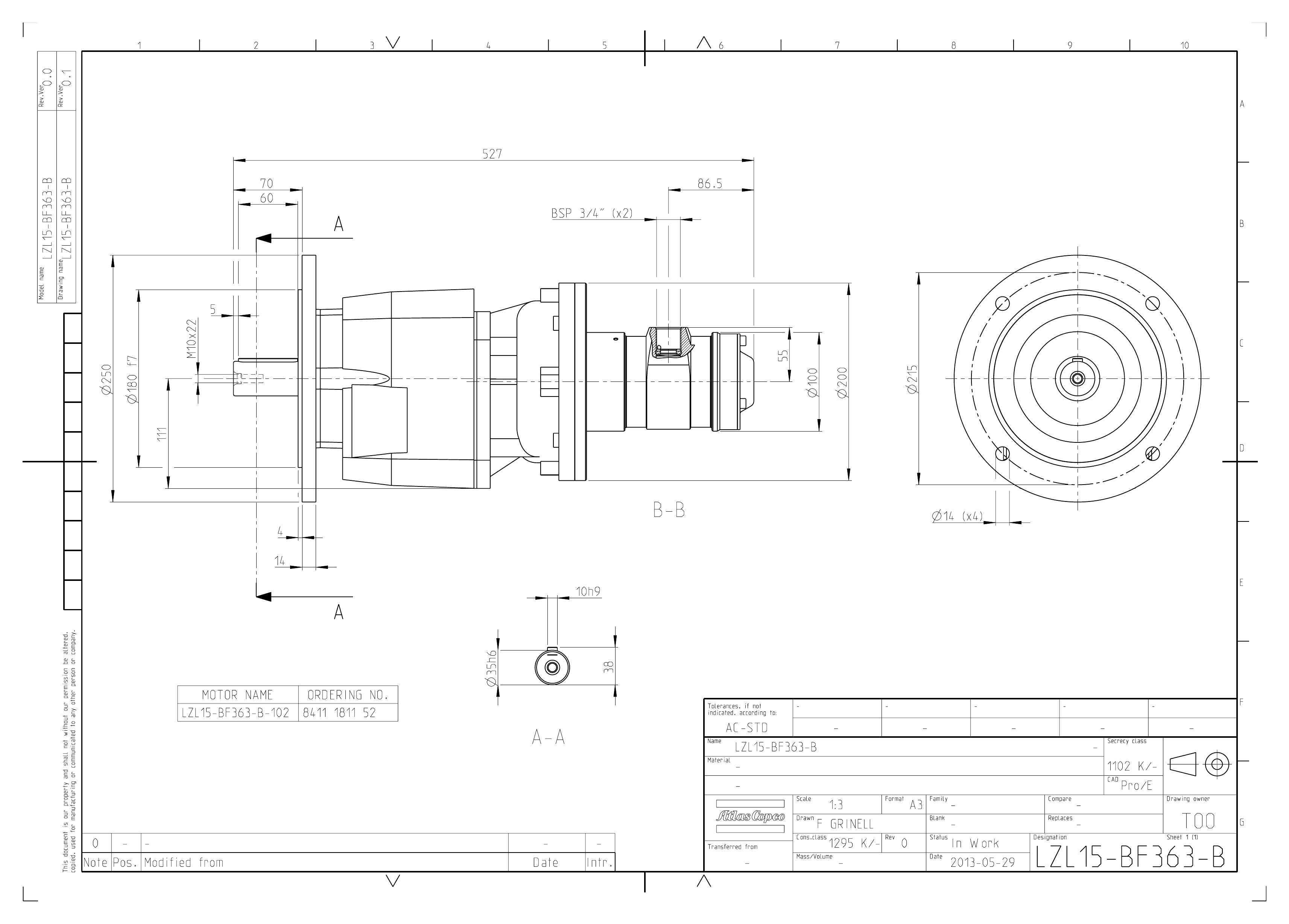 Atlas Copco LZL15-BF363-B-102 dimensional drawing