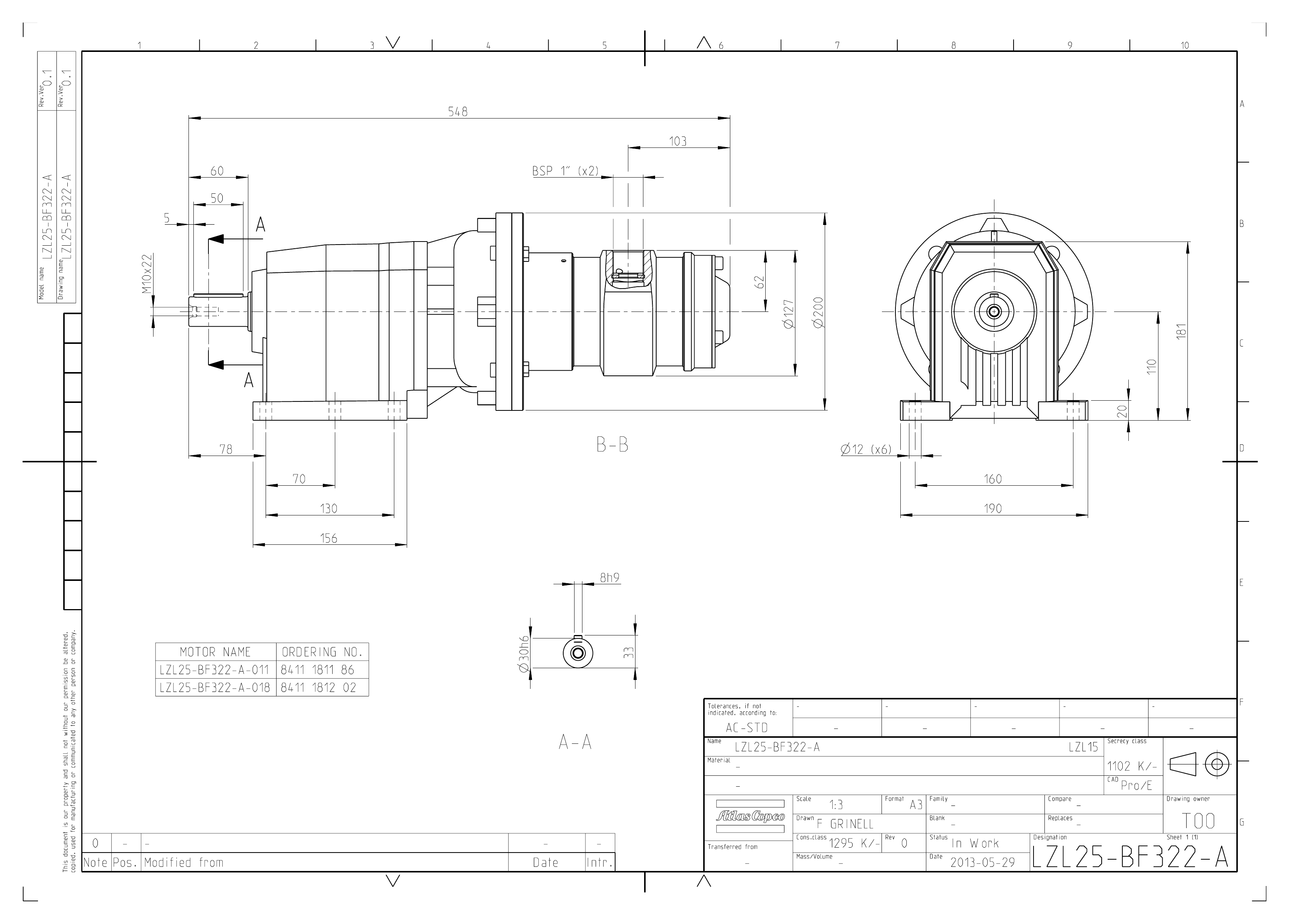 Atlas Copco LZL25-BF322-A-011 dimensional drawing