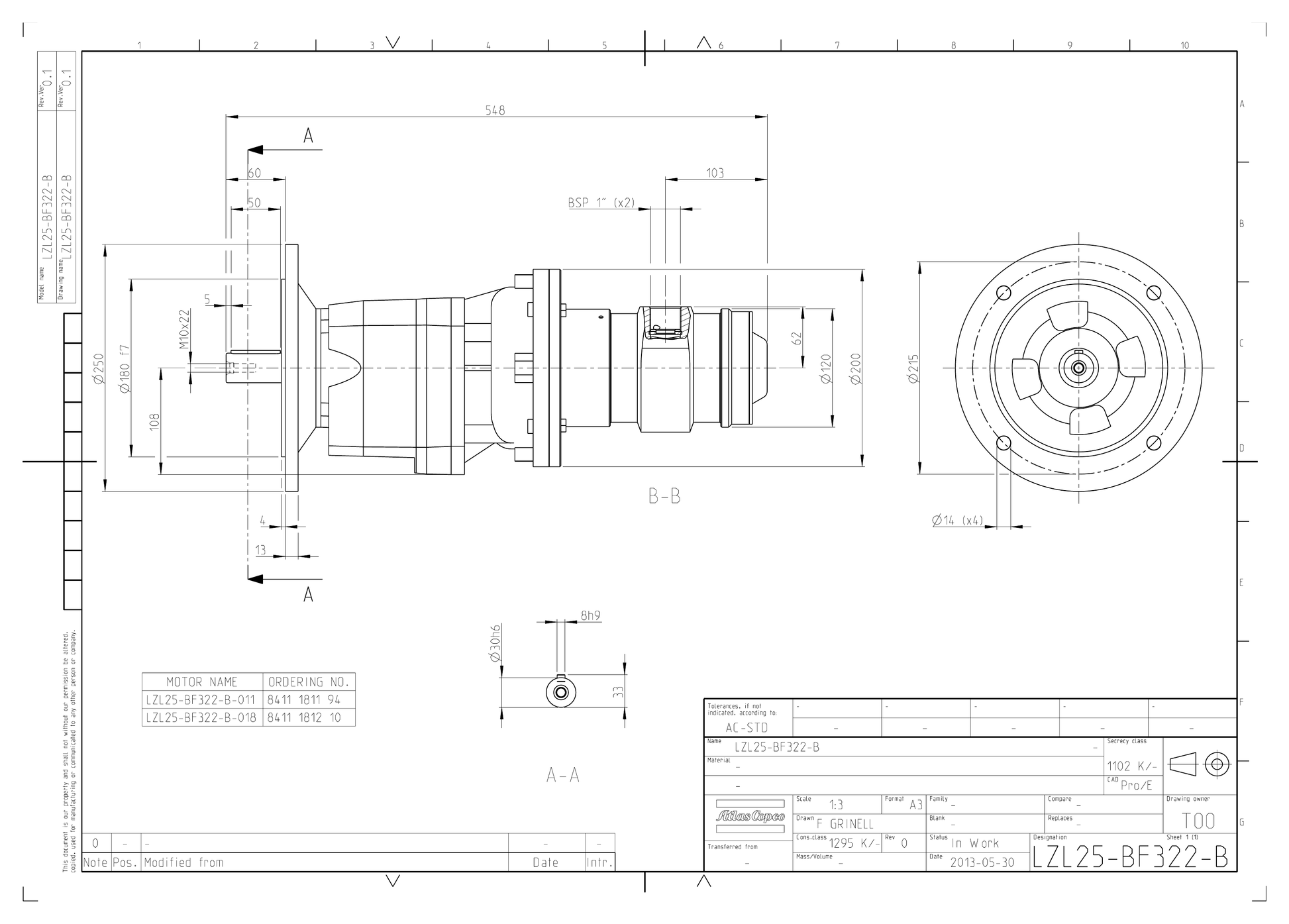 Atlas Copco LZL25-BF322-B-011 dimensional drawing
