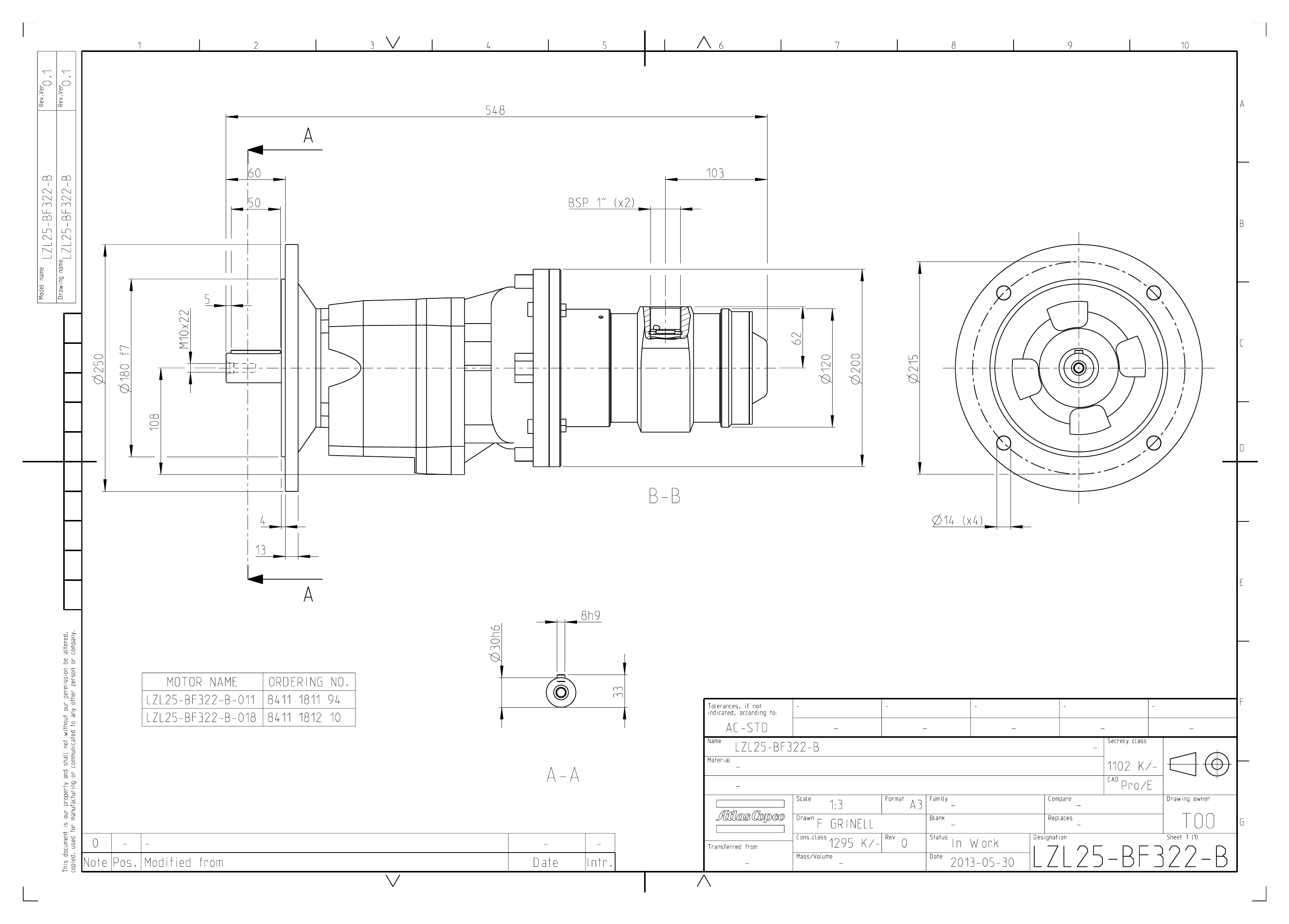 Atlas Copco LZL25-BF322-B-011 dimensional drawing