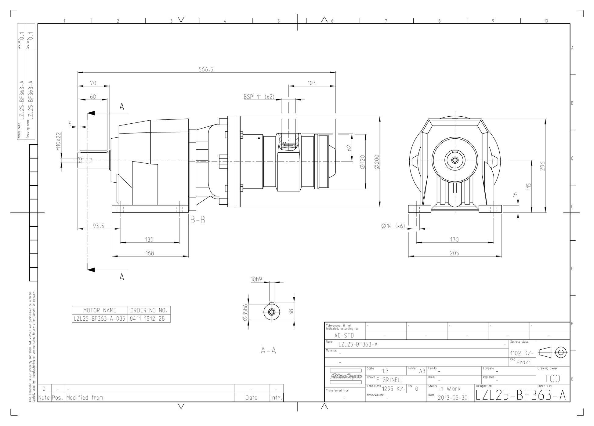 Atlas Copco LZL25-BF363-A-035 dimensional drawing