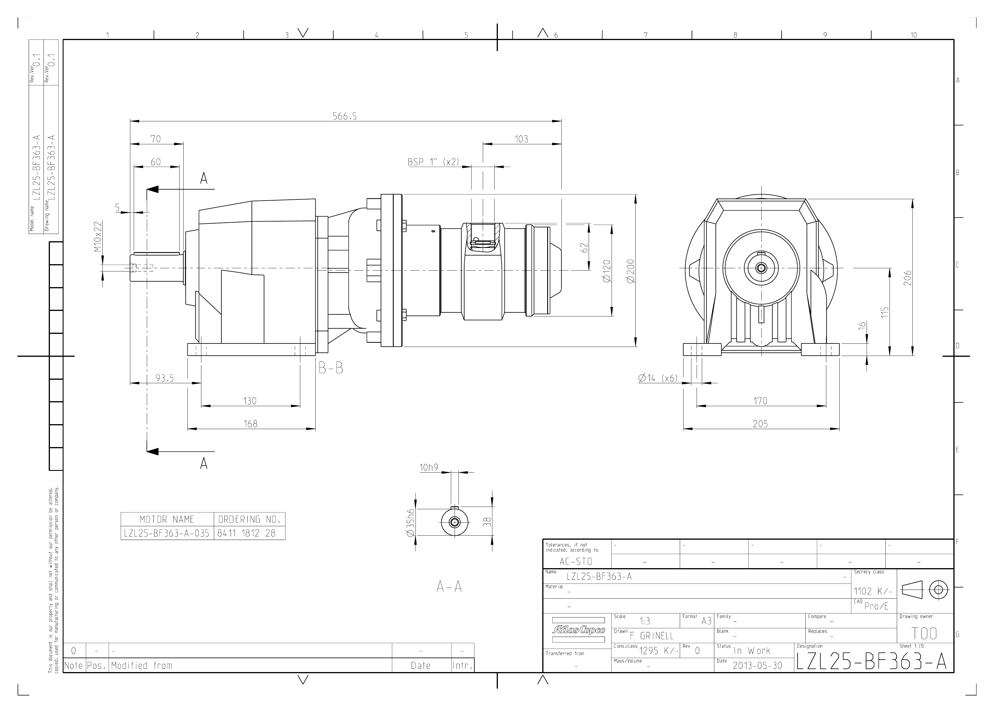 Atlas Copco LZL25-BF363-A-035 dimensional drawing