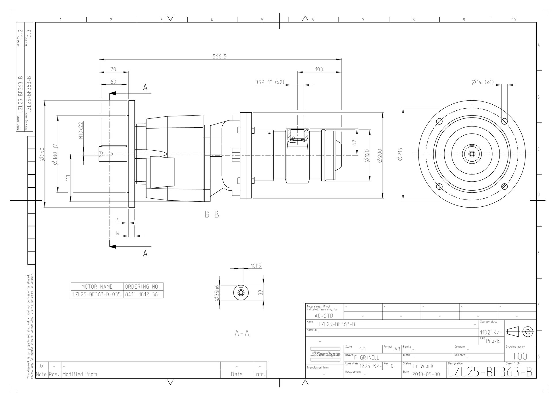 Atlas Copco LZL25-BF363-B-035 dimensional drawing