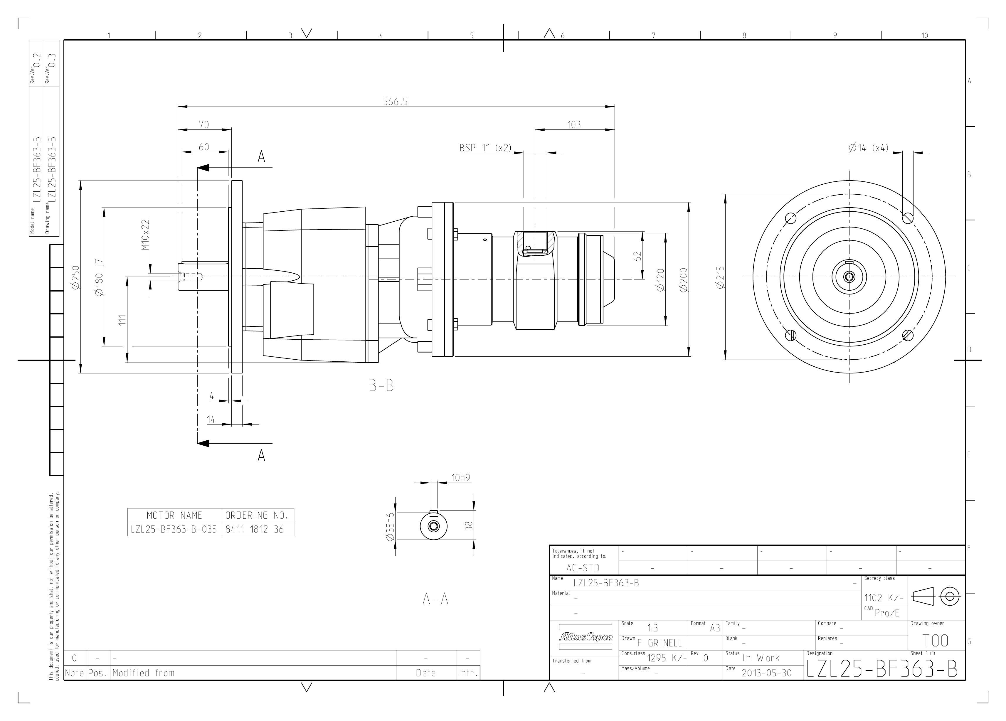 Atlas Copco LZL25-BF363-B-035 dimensional drawing