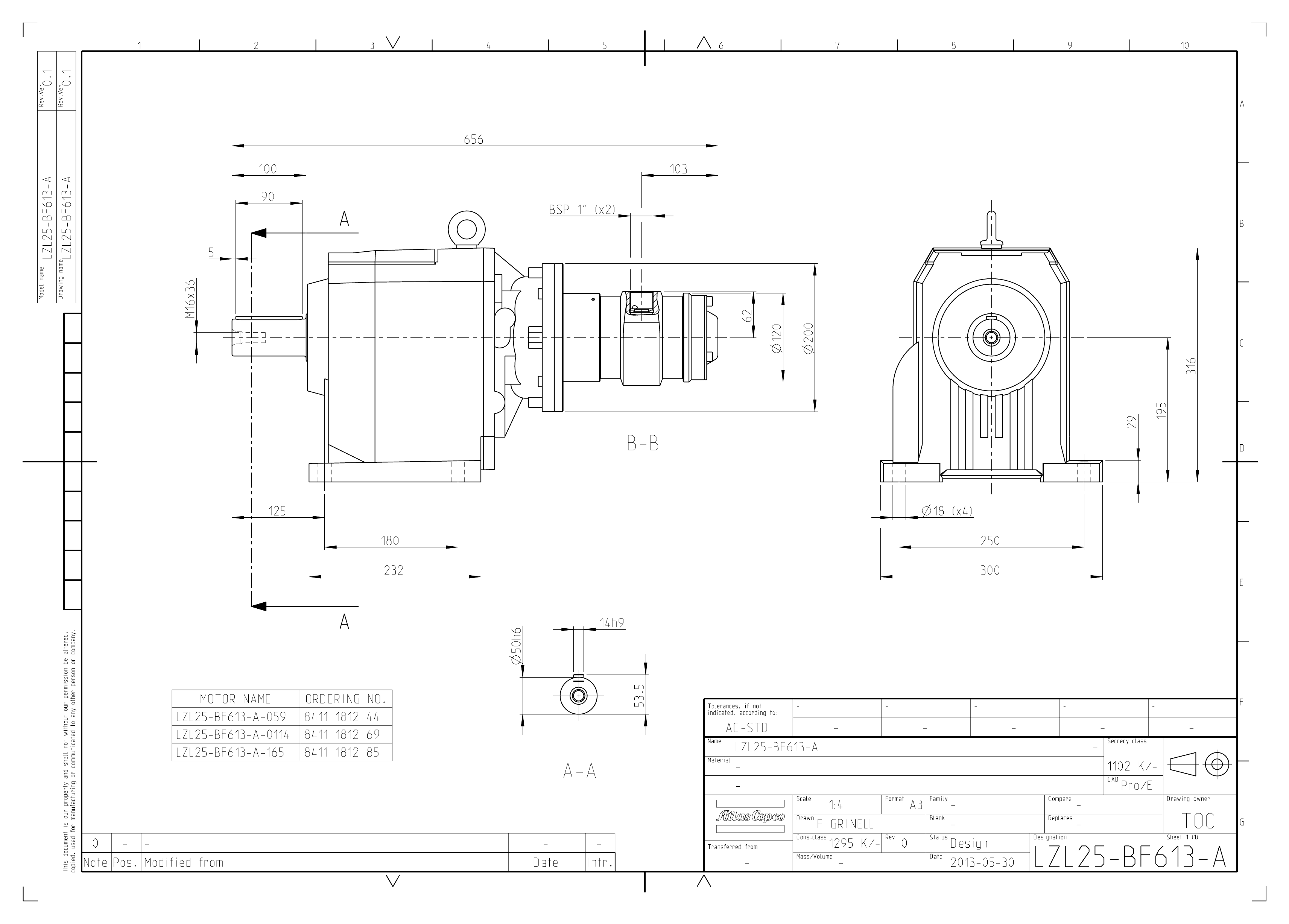 Atlas Copco LZL25-BF613-A-114 dimensional drawing