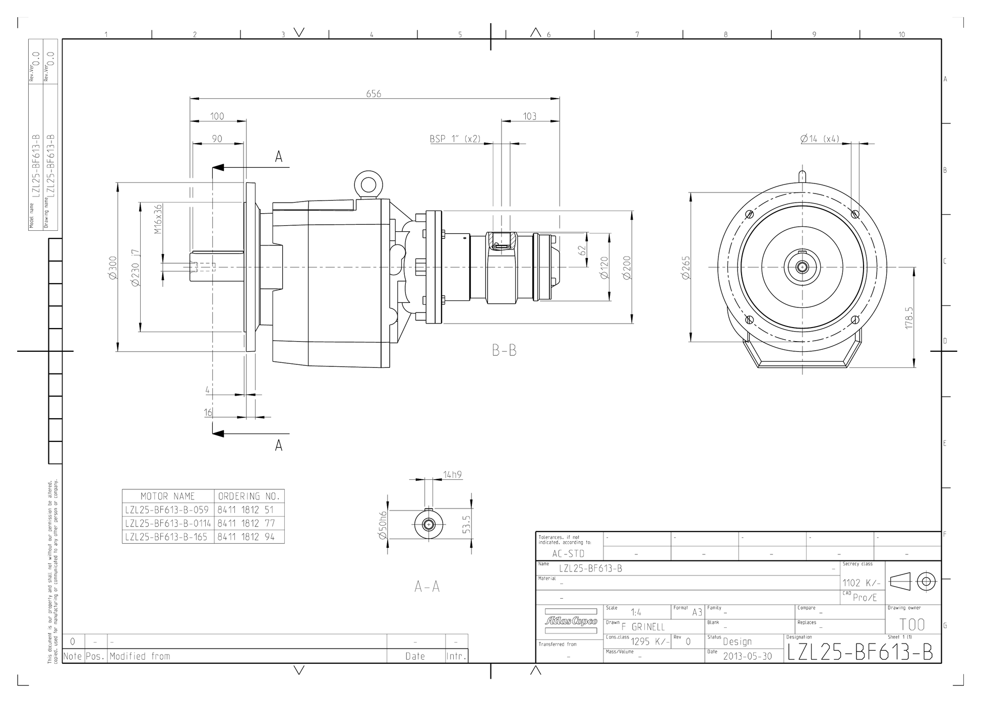Atlas Copco LZL25-BF613-B-114 dimensional drawing