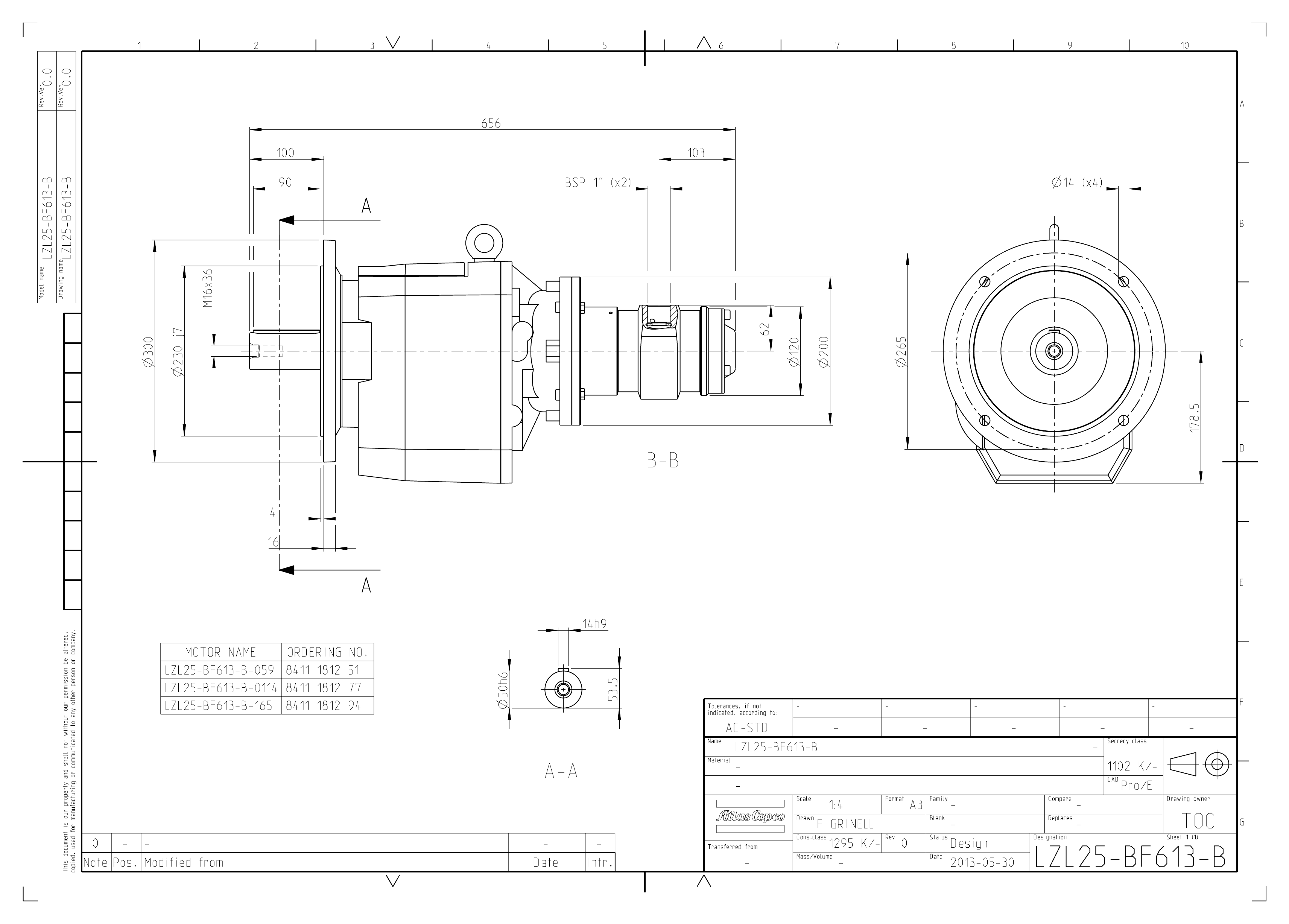 Atlas Copco LZL25-BF613-B-114 dimensional drawing