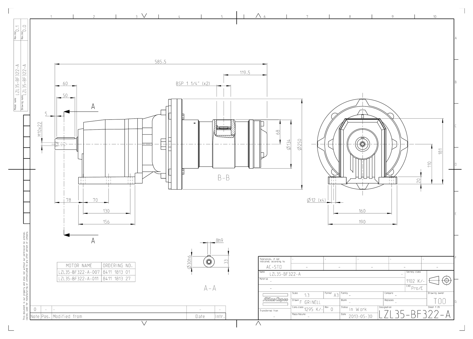 Atlas Copco LZL35-BF322-A-006 dimensional drawing