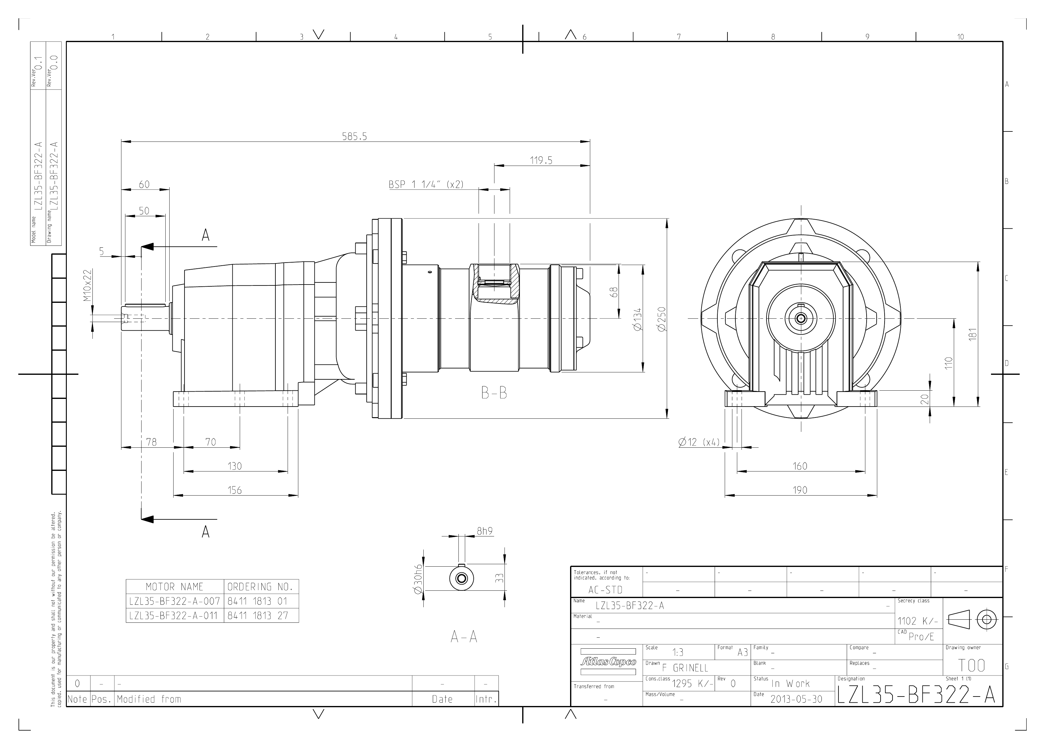 Atlas Copco LZL35-BF322-A-006 dimensional drawing